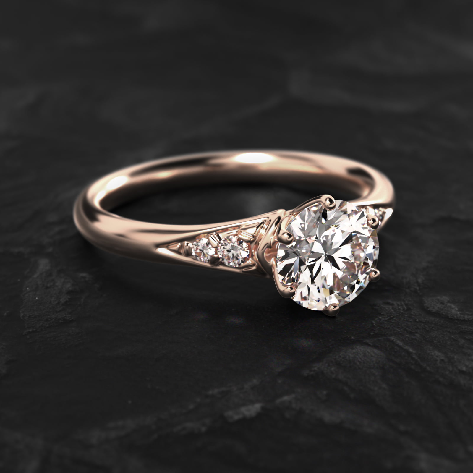 Tapered Pavé Side Stone Diamond Engagement Ring In 14K Rose Gold