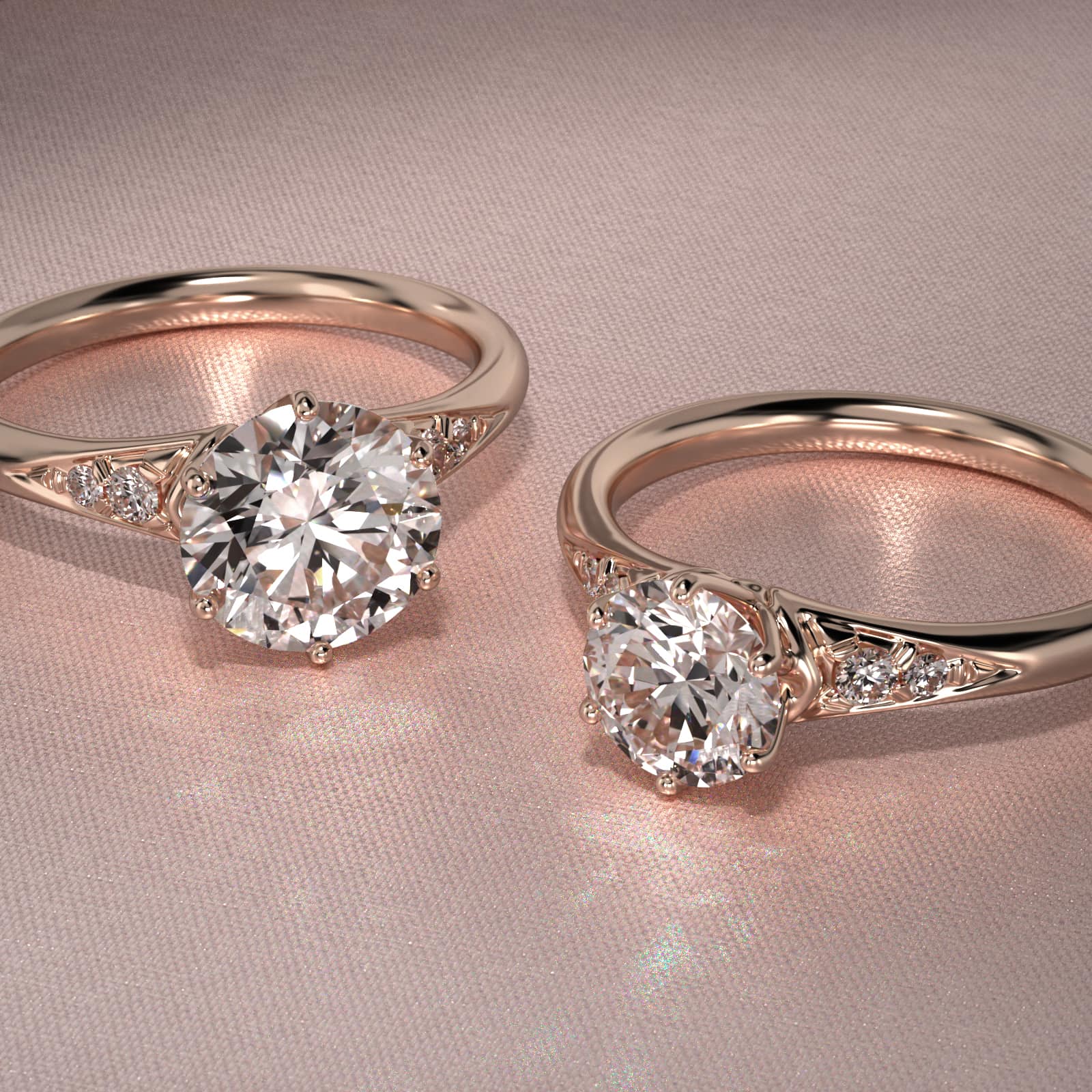 Tapered Pavé Side Stone Diamond Engagement Ring In 14K Rose Gold