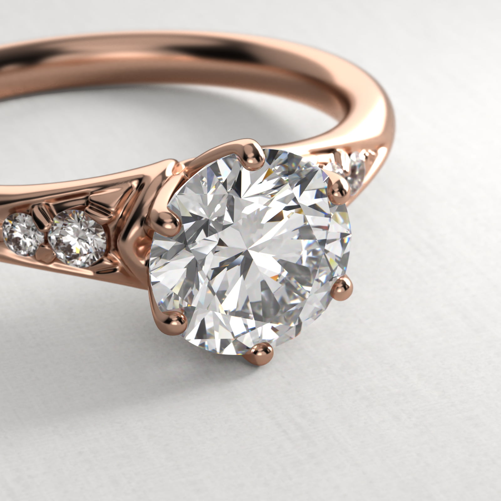Tapered Pavé Side Stone Diamond Engagement Ring In 14K Rose Gold