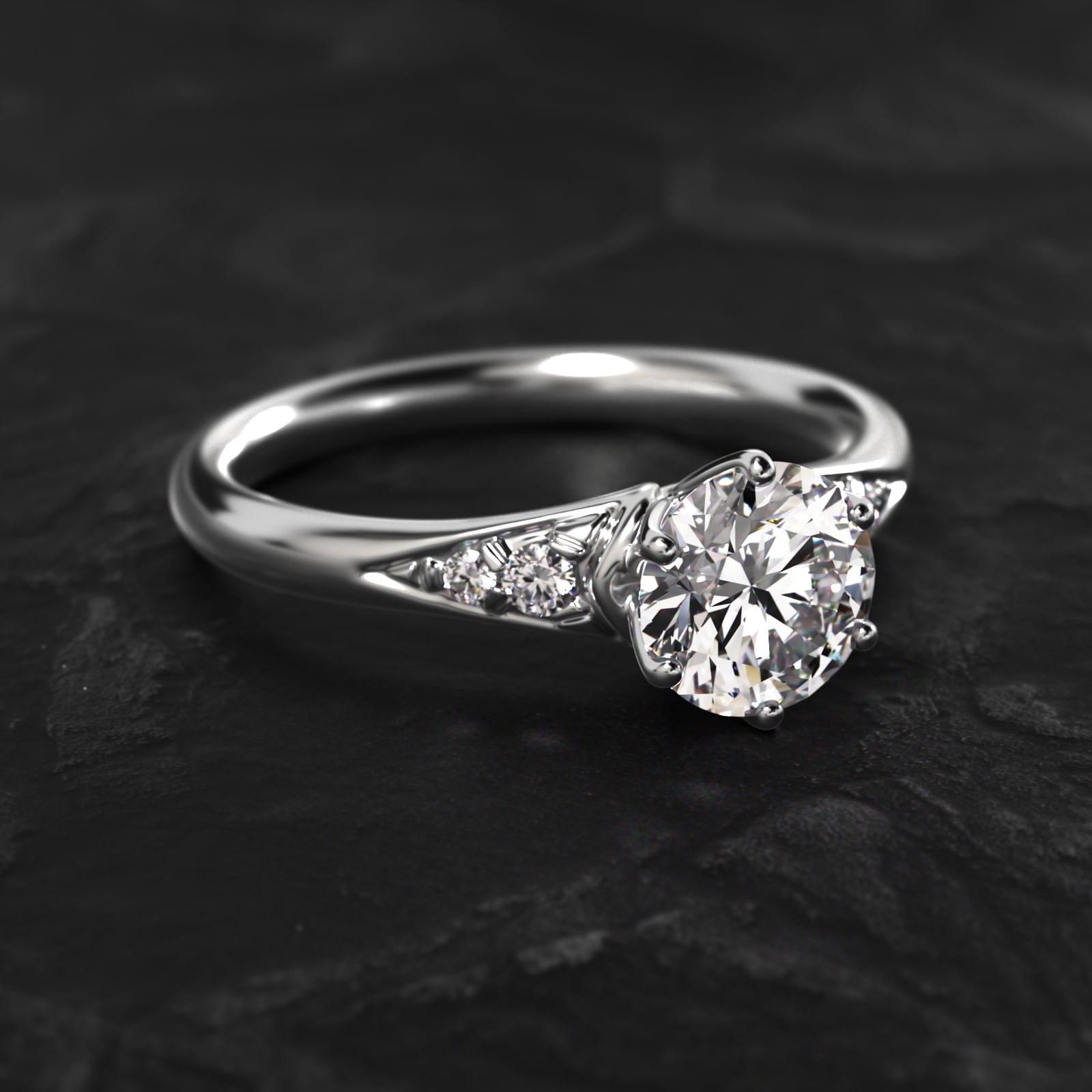Tapered Pavé Side Stone Diamond Engagement Ring In 18K White Gold