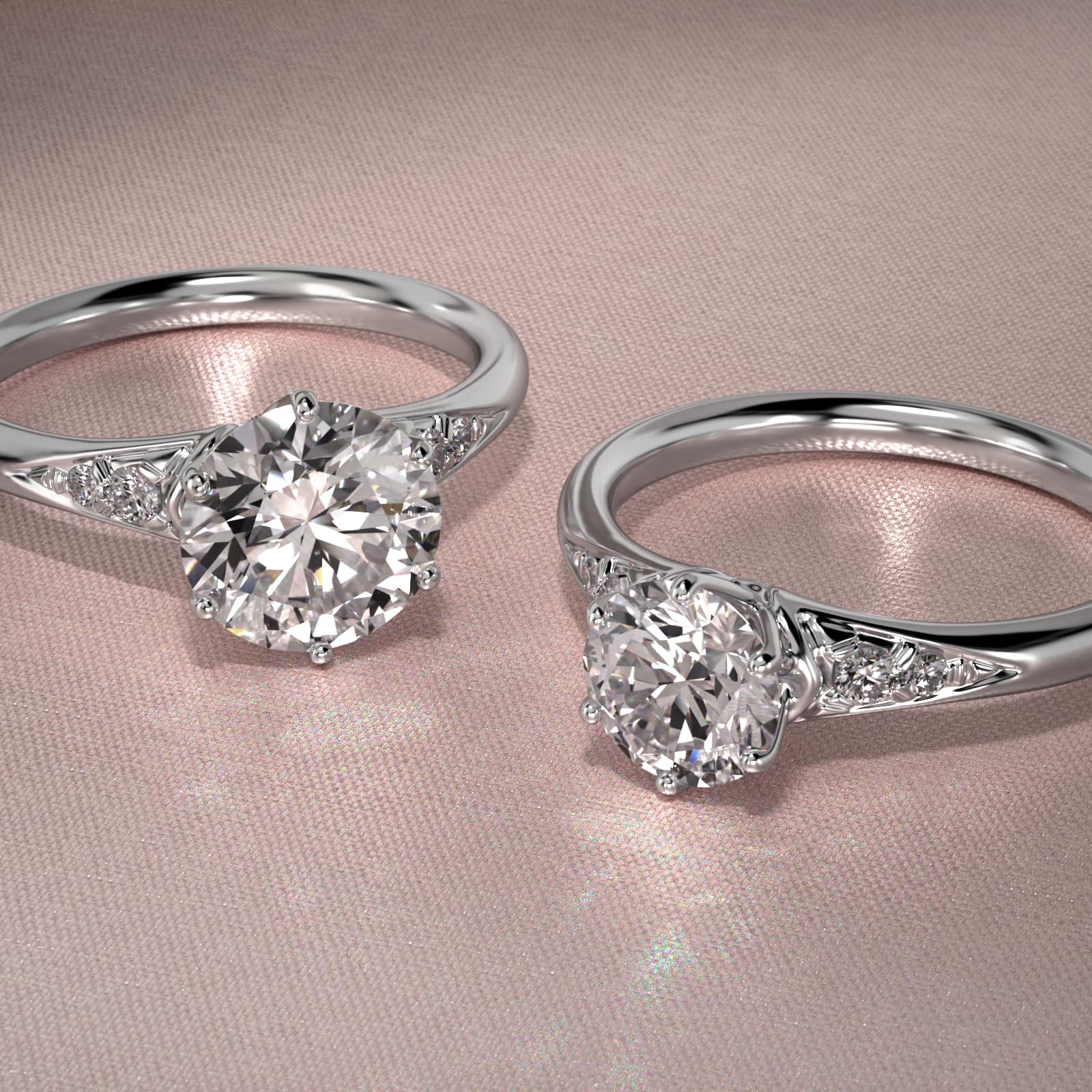 Tapered Pavé Side Stone Diamond Engagement Ring In 14K White Gold