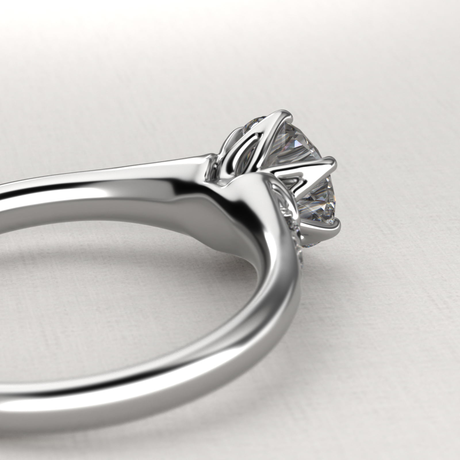 Tapered Pavé Side Stone Diamond Engagement Ring In 14K White Gold