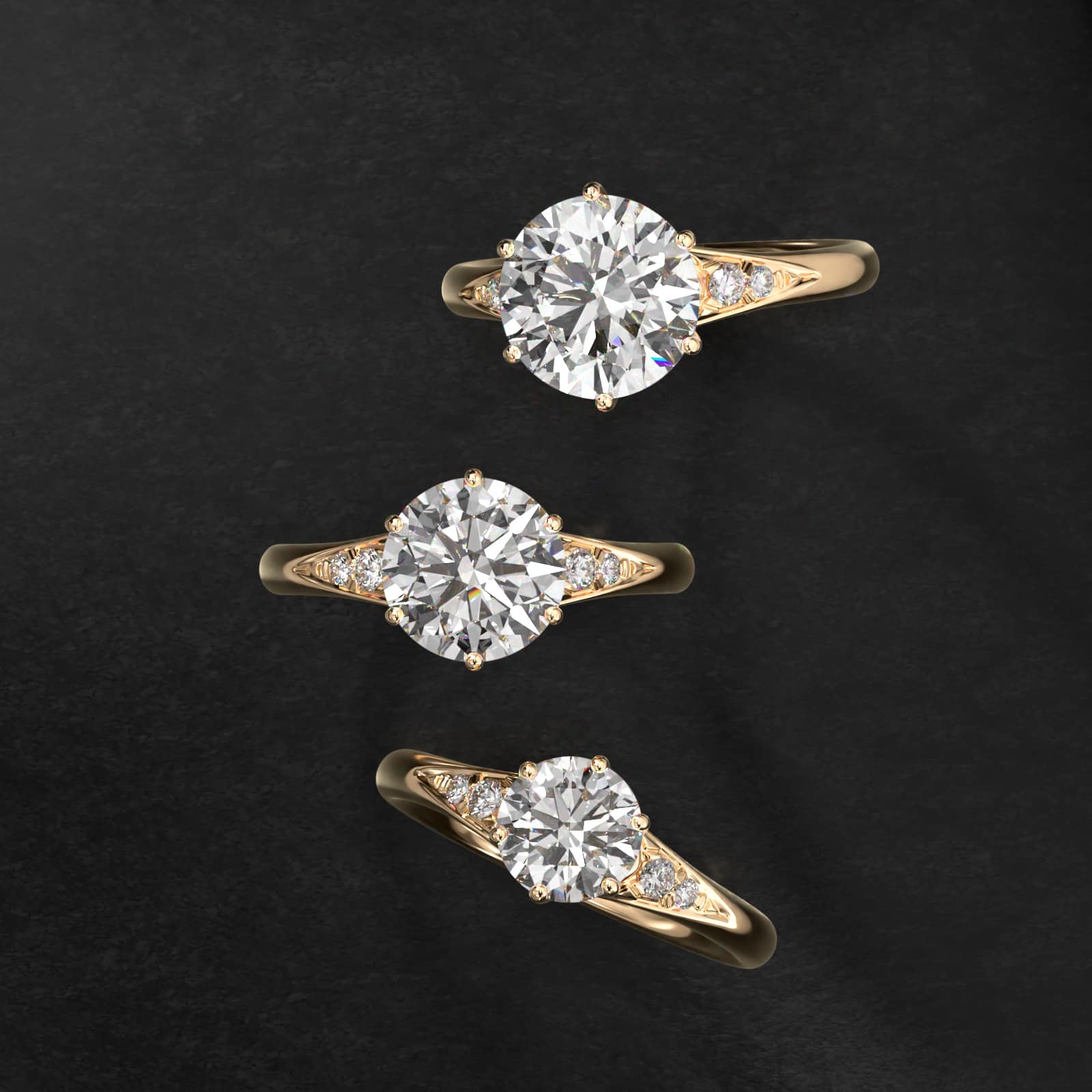 Tapered Pavé Side Stone Diamond Engagement Ring In 18K Yellow Gold