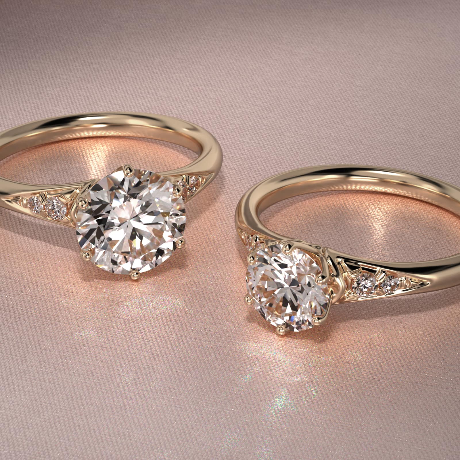 Tapered Pavé Side Stone Diamond Engagement Ring In 14K Yellow Gold