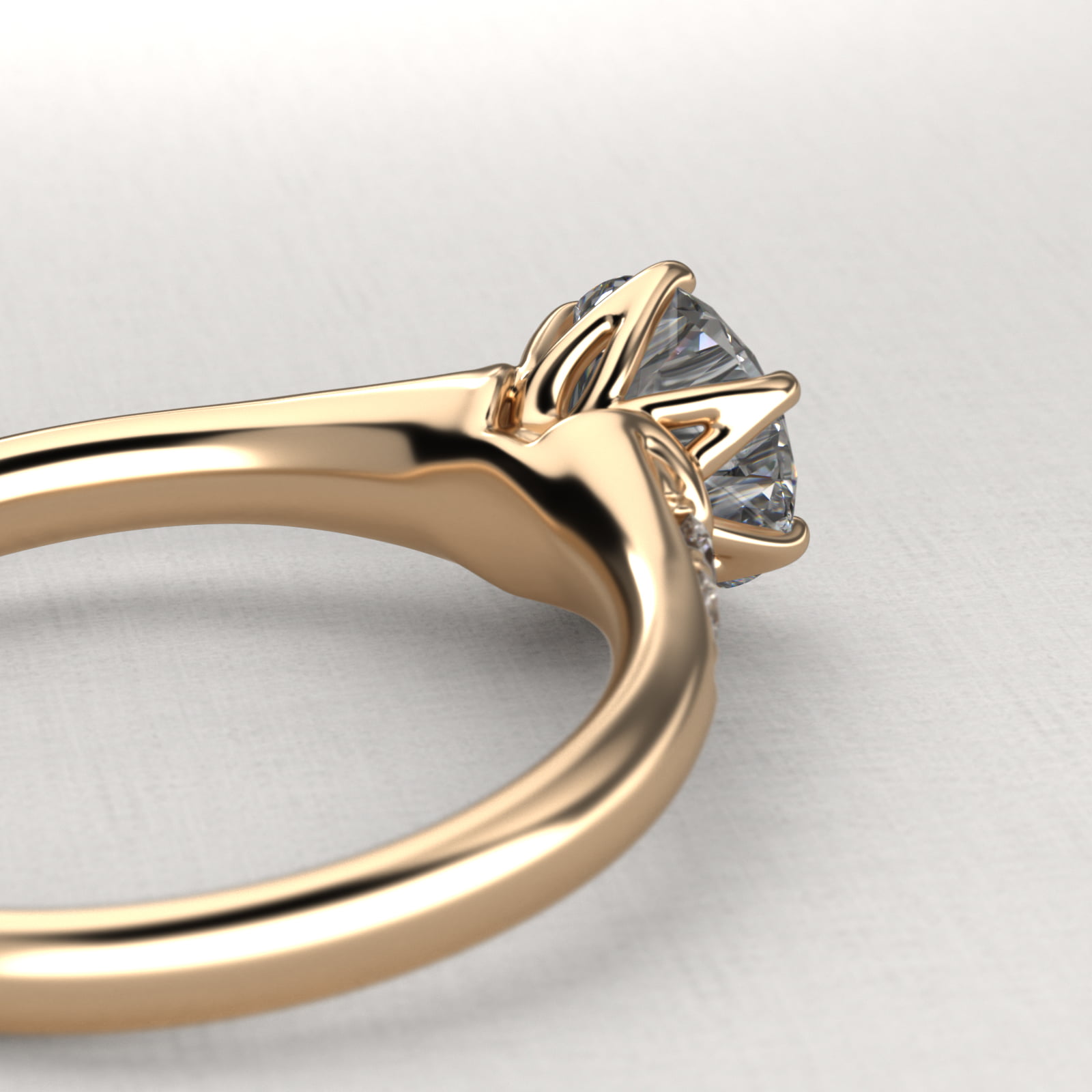 Tapered Pavé Side Stone Diamond Engagement Ring In 18K Yellow Gold