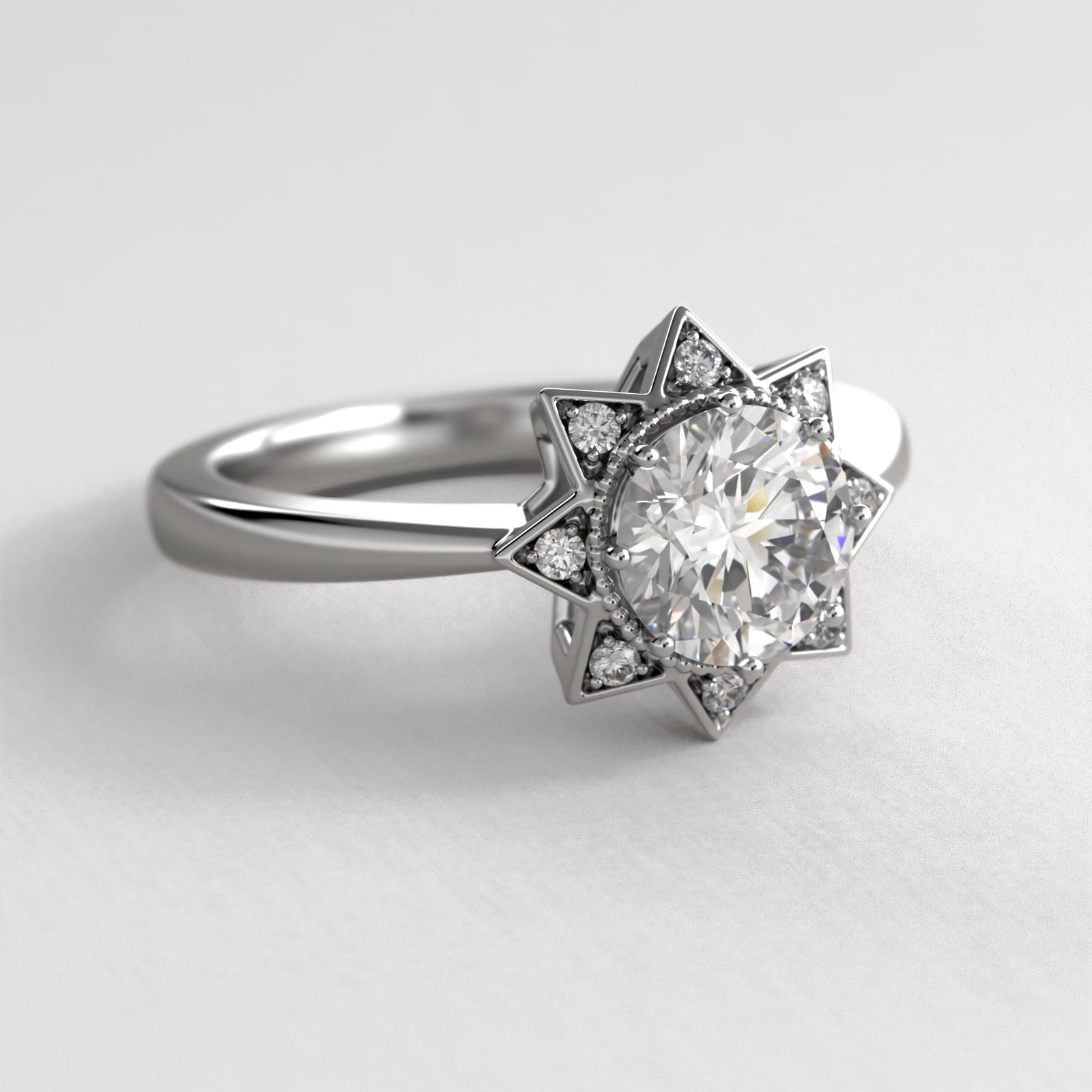 Shining Star Vintage-Style Engagement Ring In 14K White Gold