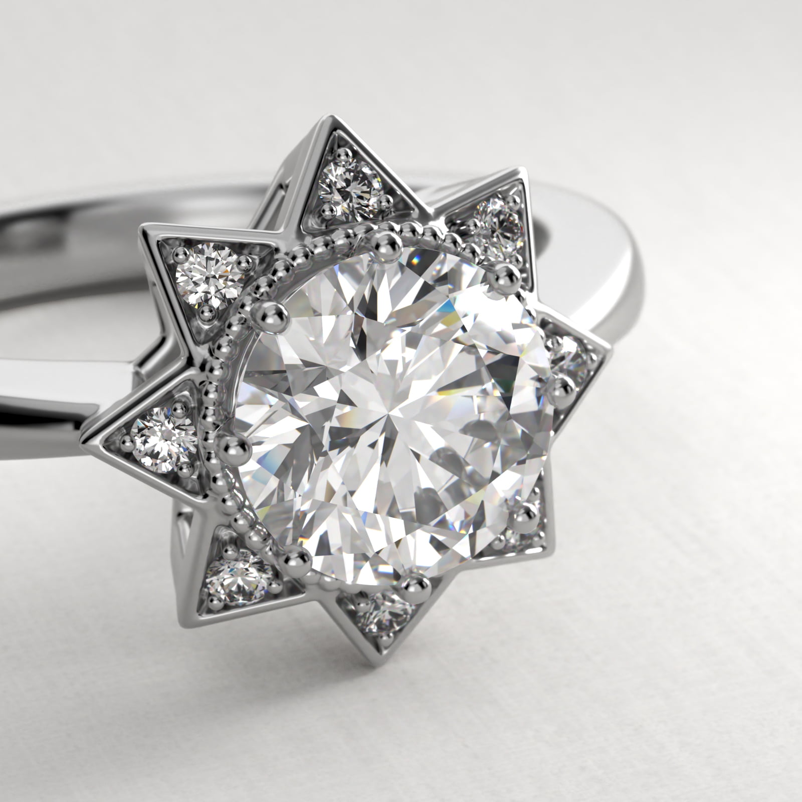 Shining Star Vintage-Style Engagement Ring In 14K White Gold