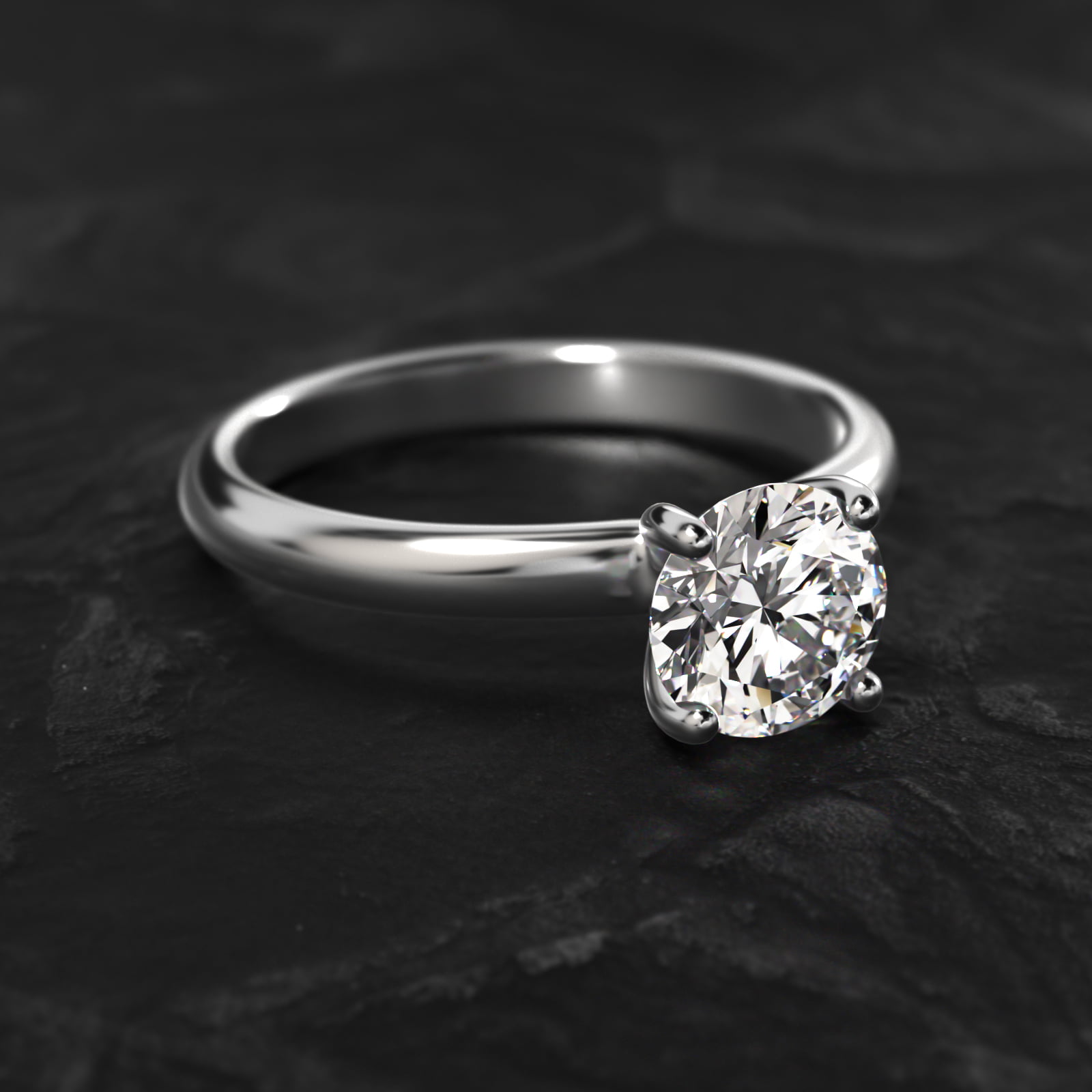 Contour Solitaire Engagement Ring In 14K White Gold