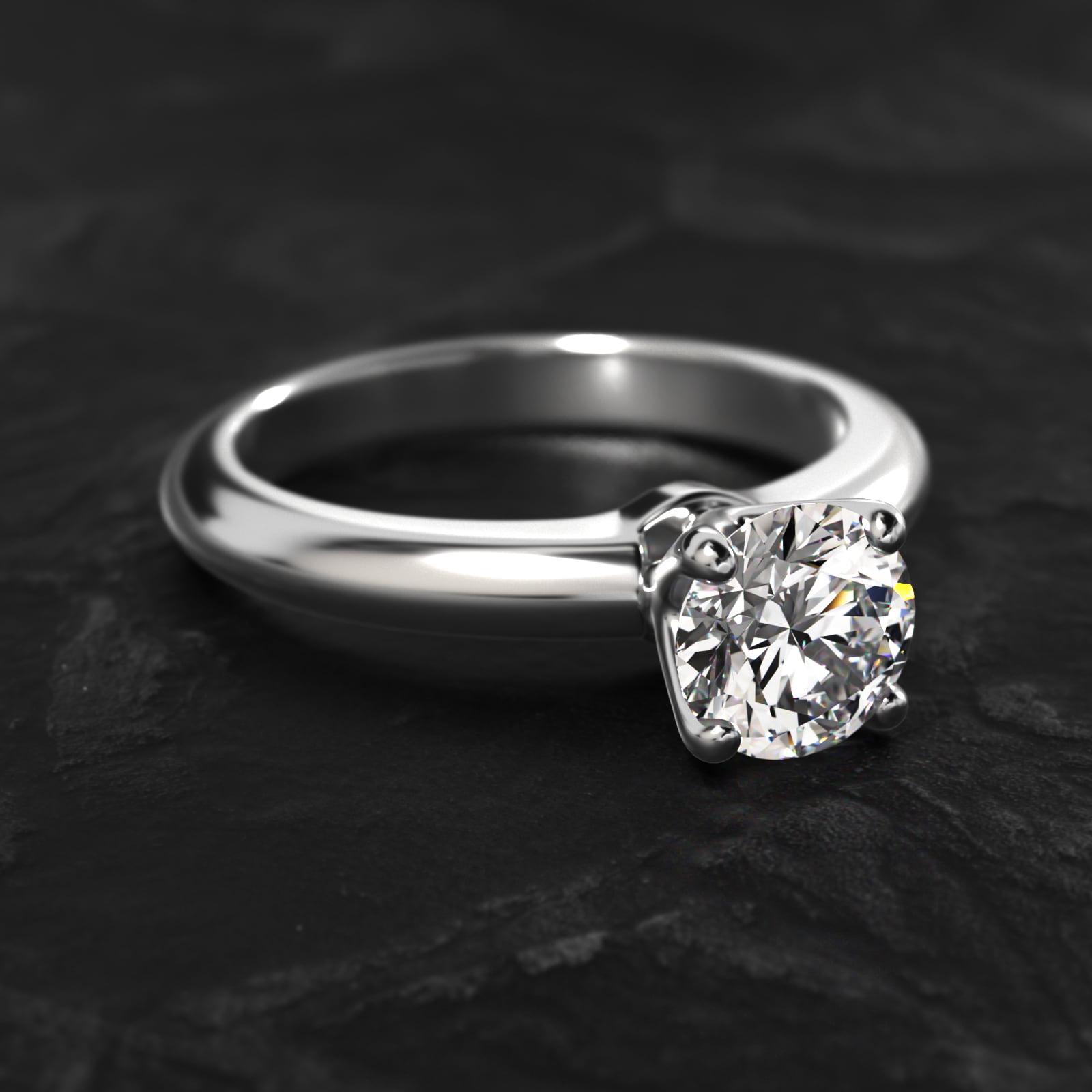 Nouveau Solitaire Engagement Ring In 18K White Gold
