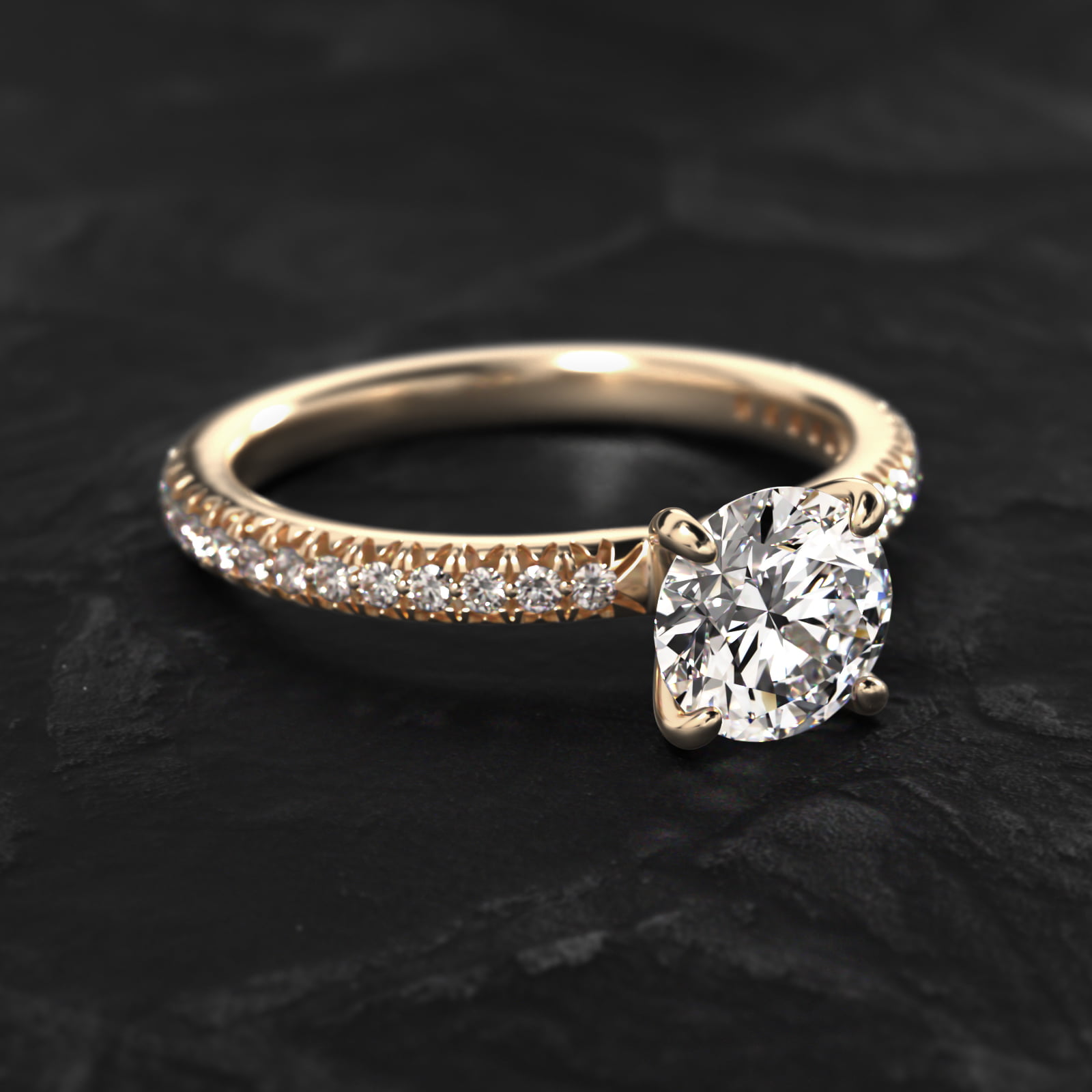 Pavé Contour Diamond Engagement Ring In 18K Yellow Gold