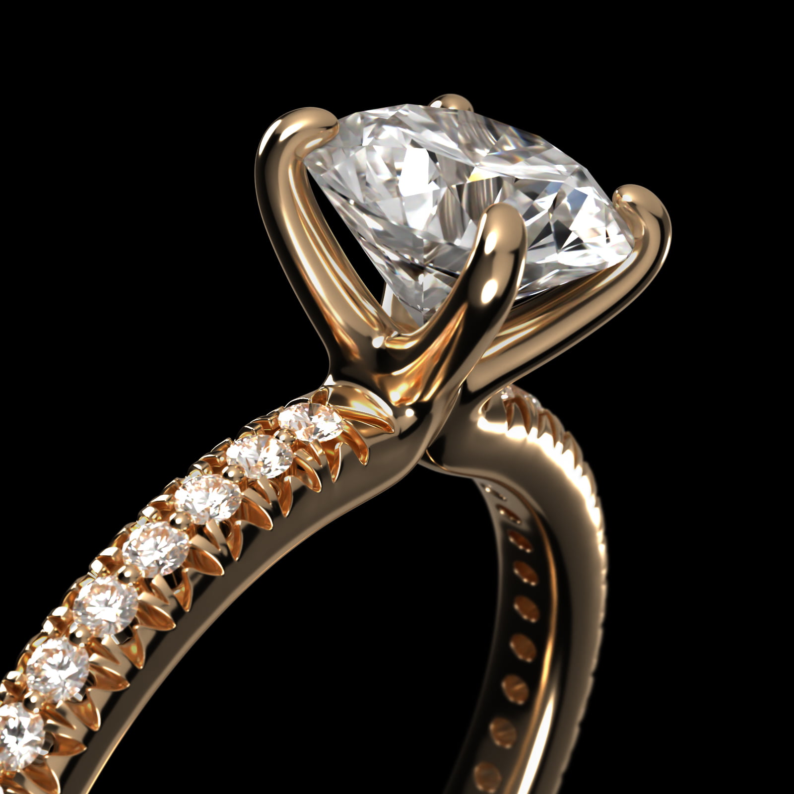 Pavé Contour Diamond Engagement Ring In 18K Yellow Gold