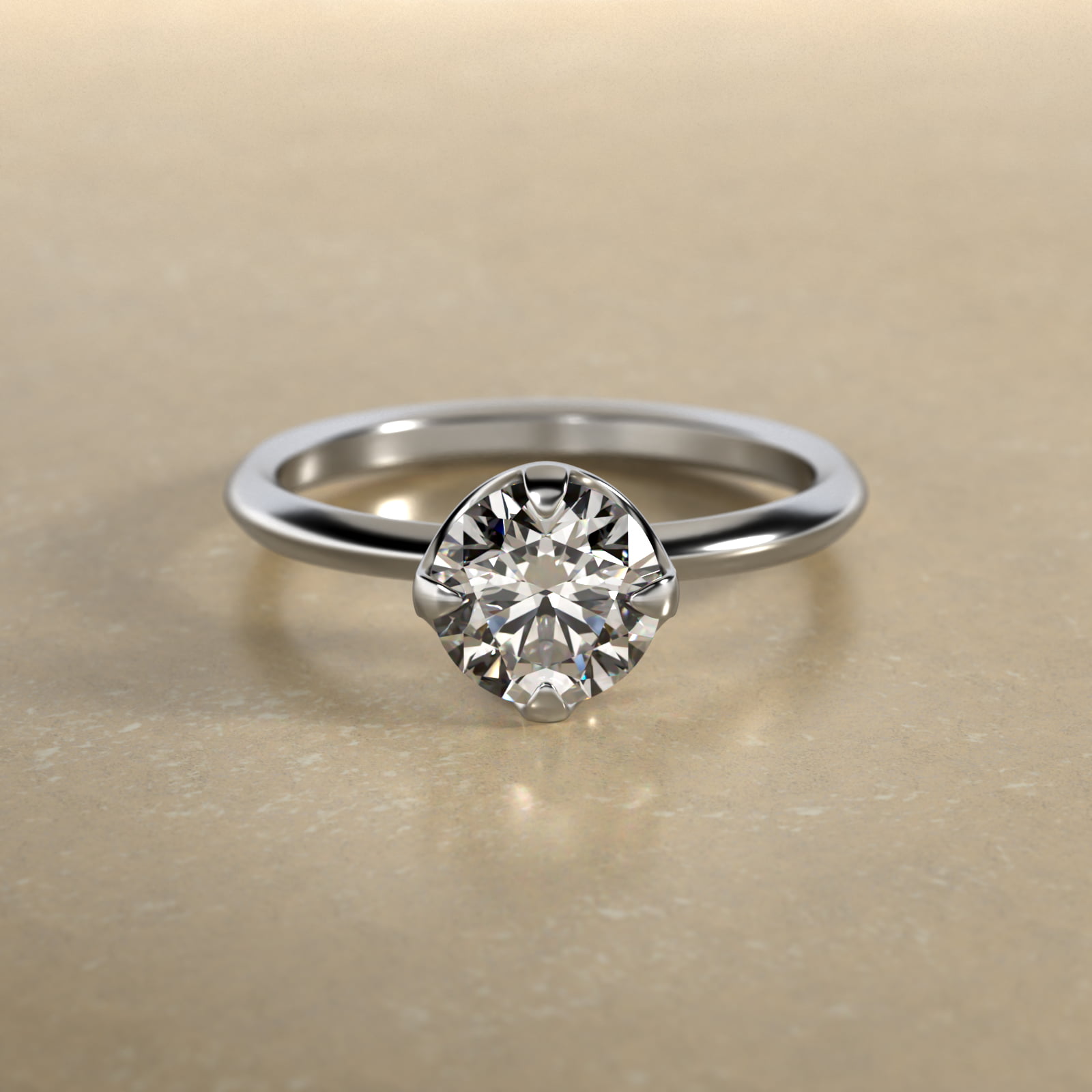 Compass Point Solitaire Engagement Ring In 18K White Gold