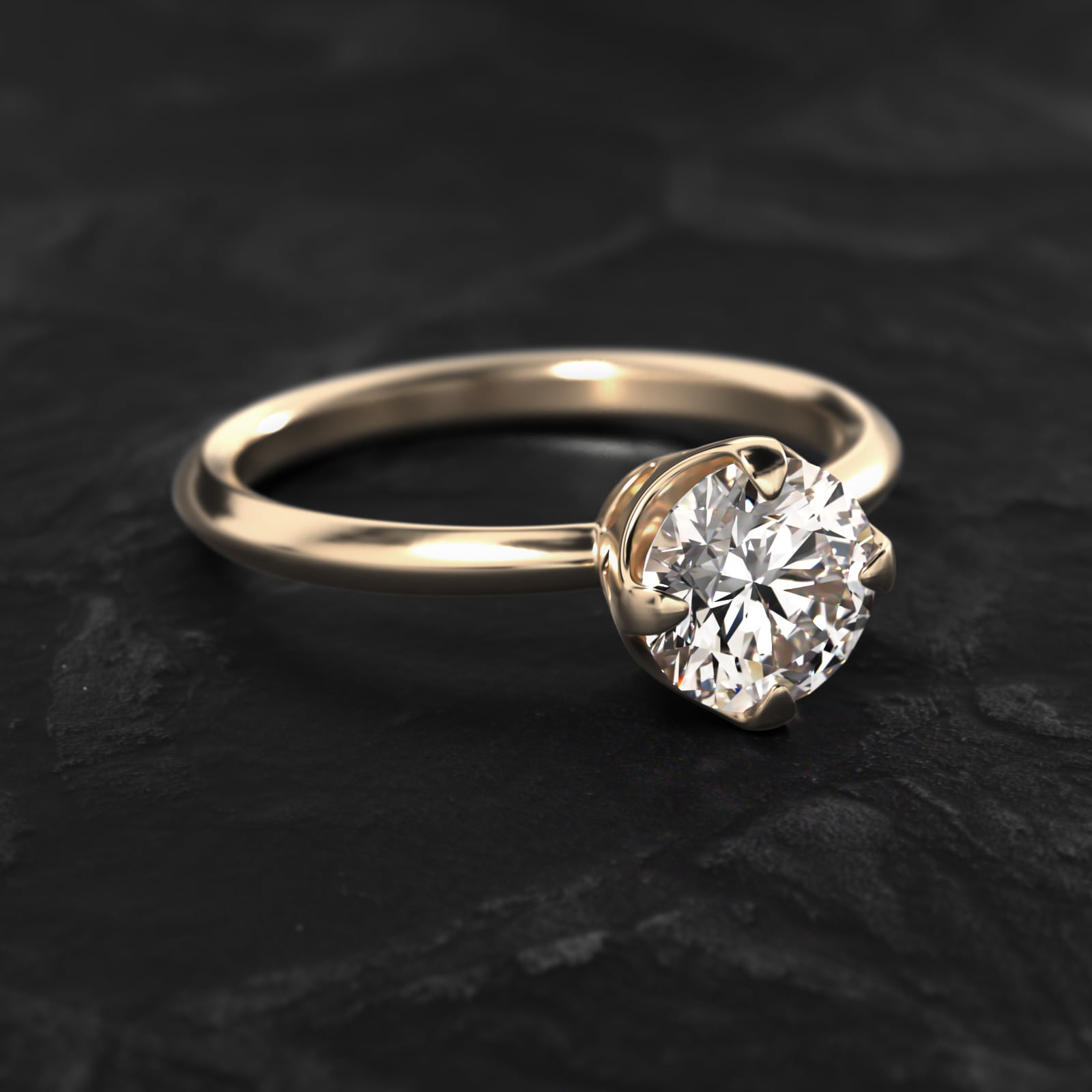 Compass Point Solitaire Engagement Ring In 14K Yellow Gold