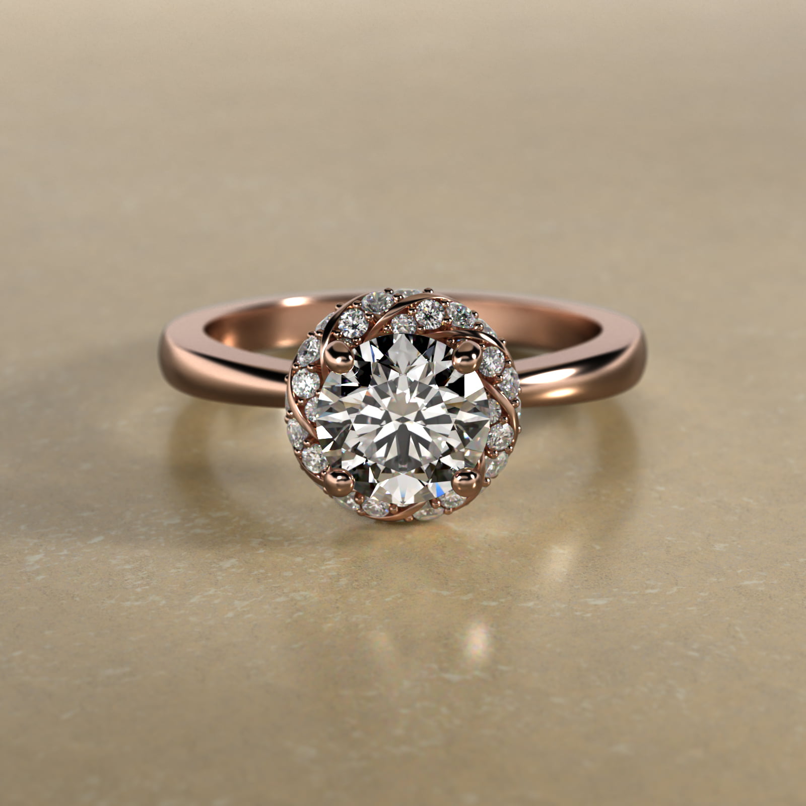 Classic Twisted Pavé Diamond Halo Engagement Ring In 14K Rose Gold