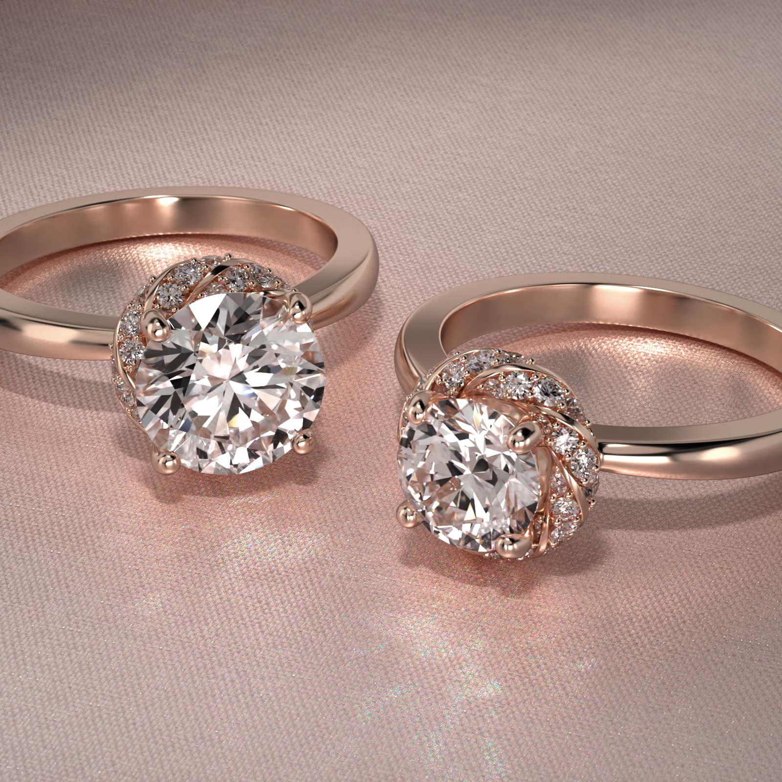 Classic Twisted Pavé Diamond Halo Engagement Ring In 14K Rose Gold