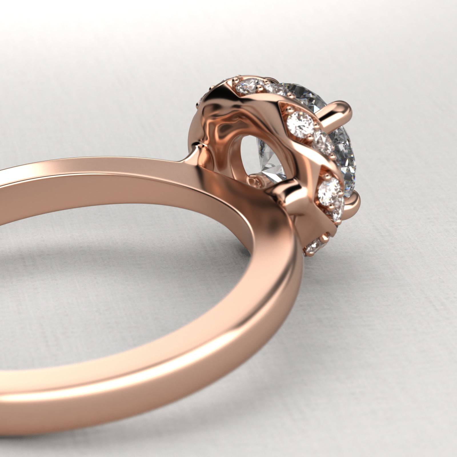 Classic Twisted Pavé Diamond Halo Engagement Ring In 14K Rose Gold