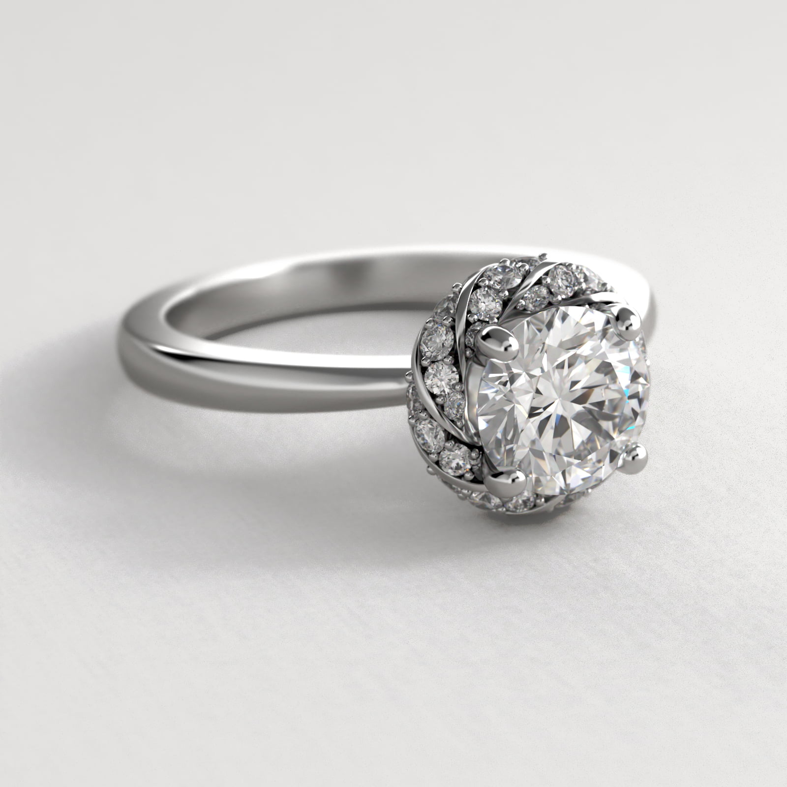 Classic Twisted Pavé Diamond Halo Engagement Ring In 18K White Gold