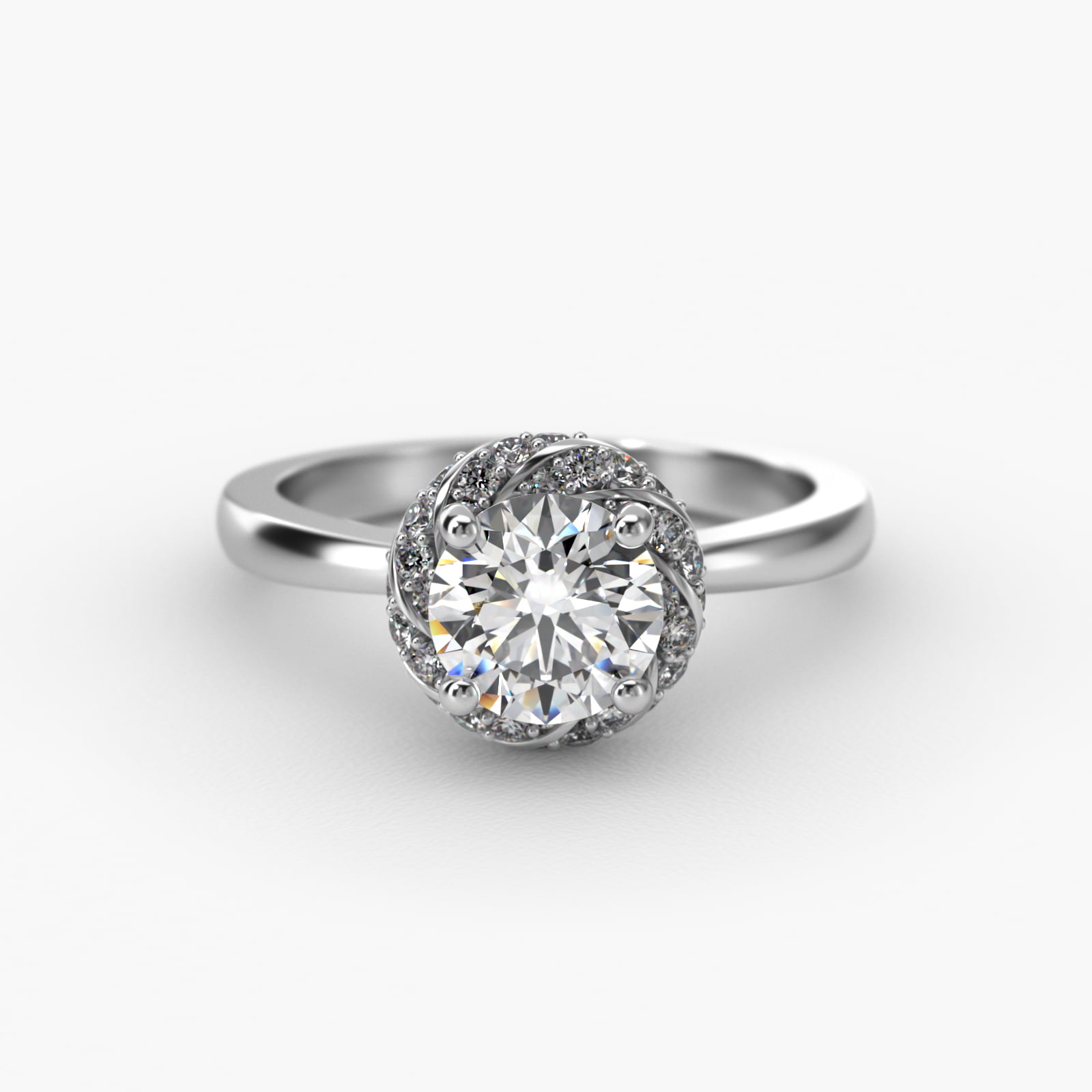 Classic Twisted Pavé Diamond Halo Engagement Ring In 14K White Gold