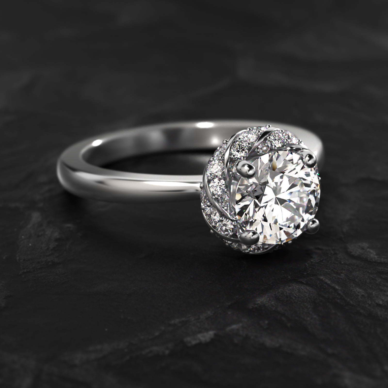 Classic Twisted Pavé Diamond Halo Engagement Ring In Platinum