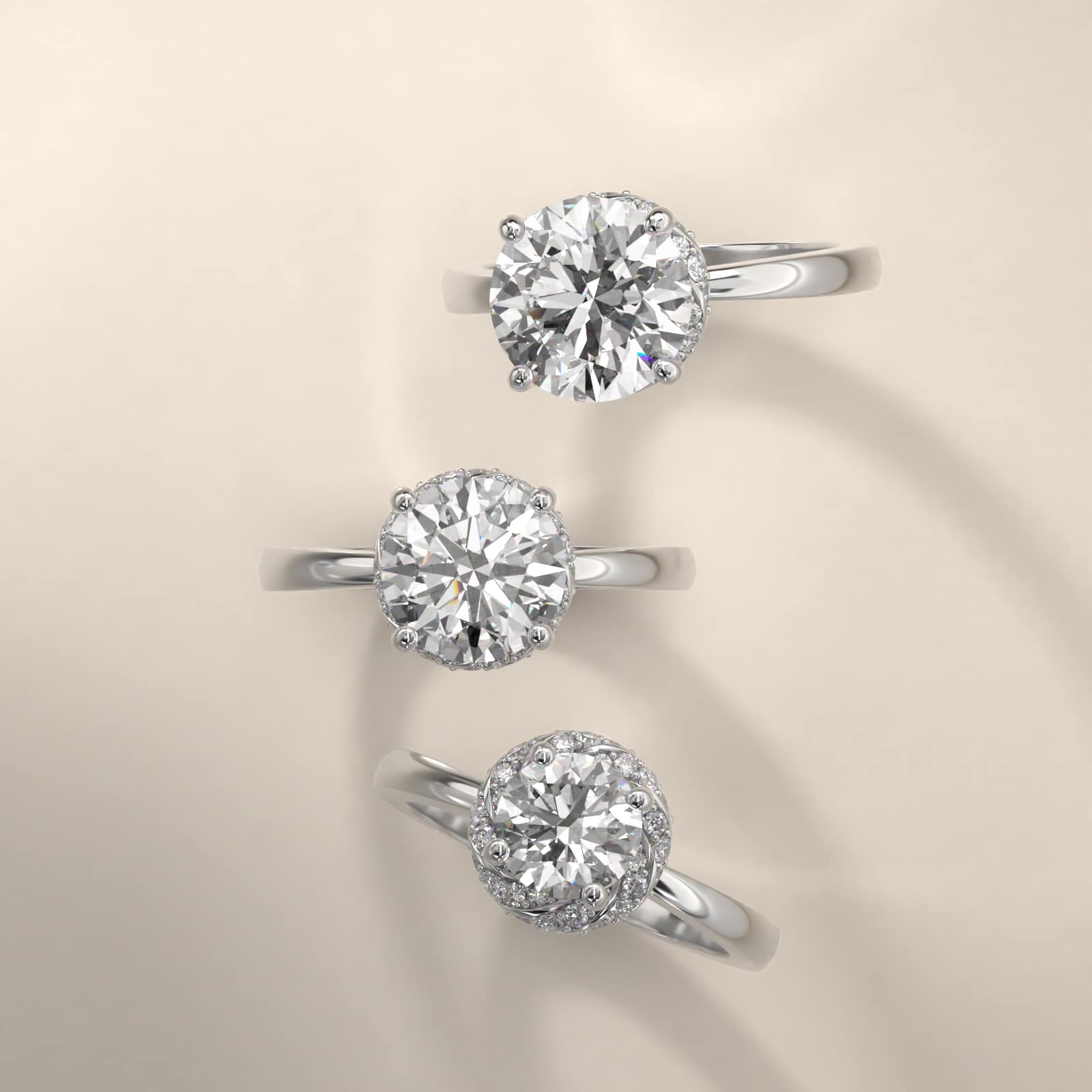 Classic Twisted Pavé Diamond Halo Engagement Ring In 18K White Gold