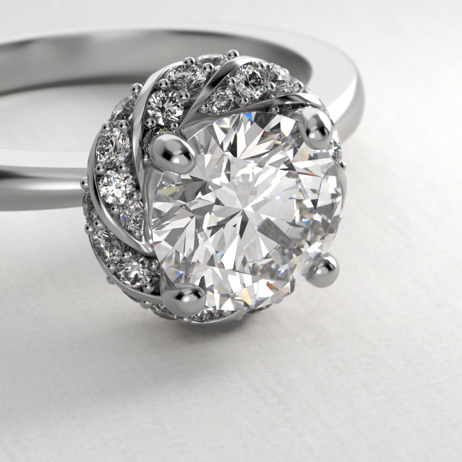 Classic Twisted Pavé Diamond Halo Engagement Ring In 14K White Gold