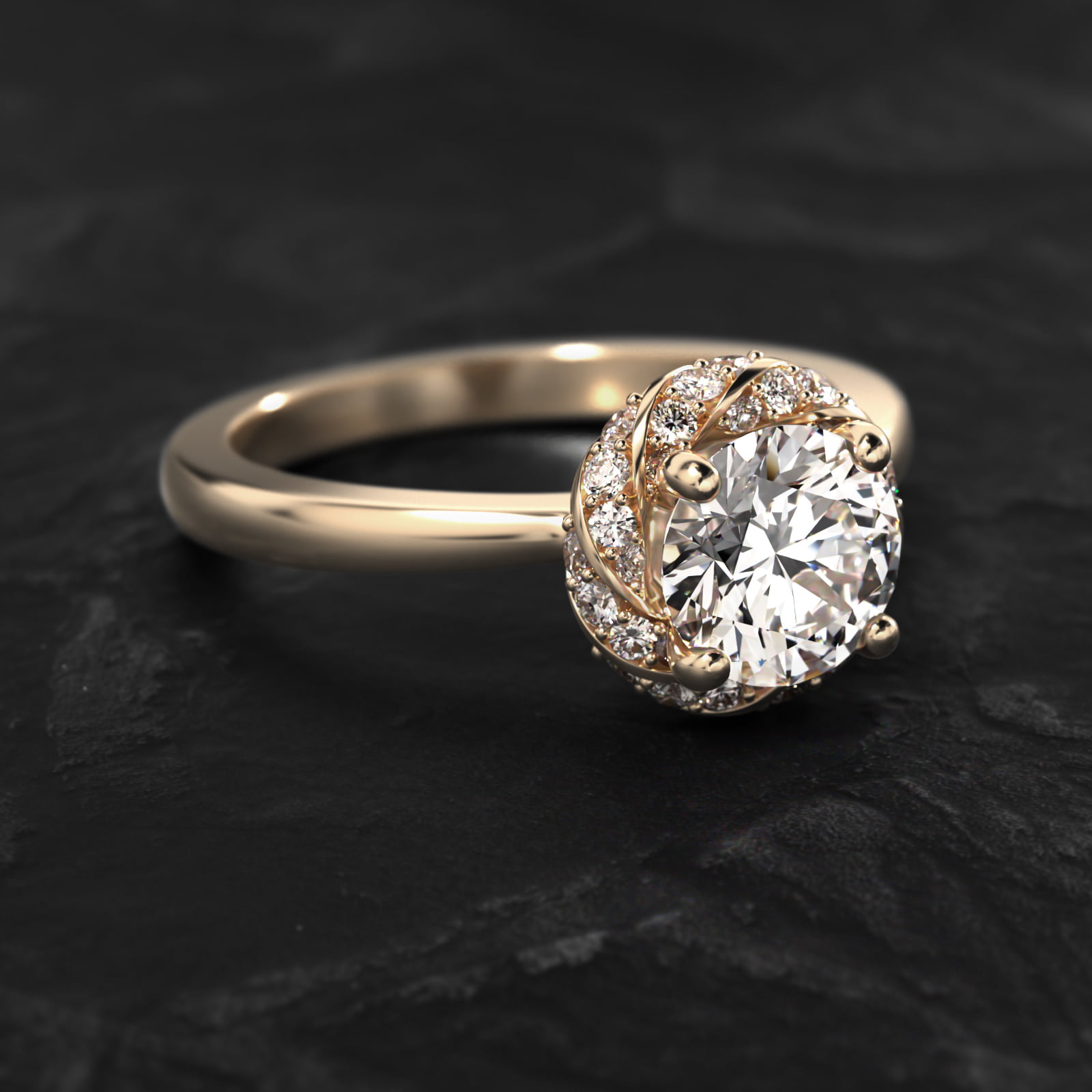 Classic Twisted Pavé Diamond Halo Engagement Ring In 14K Yellow Gold