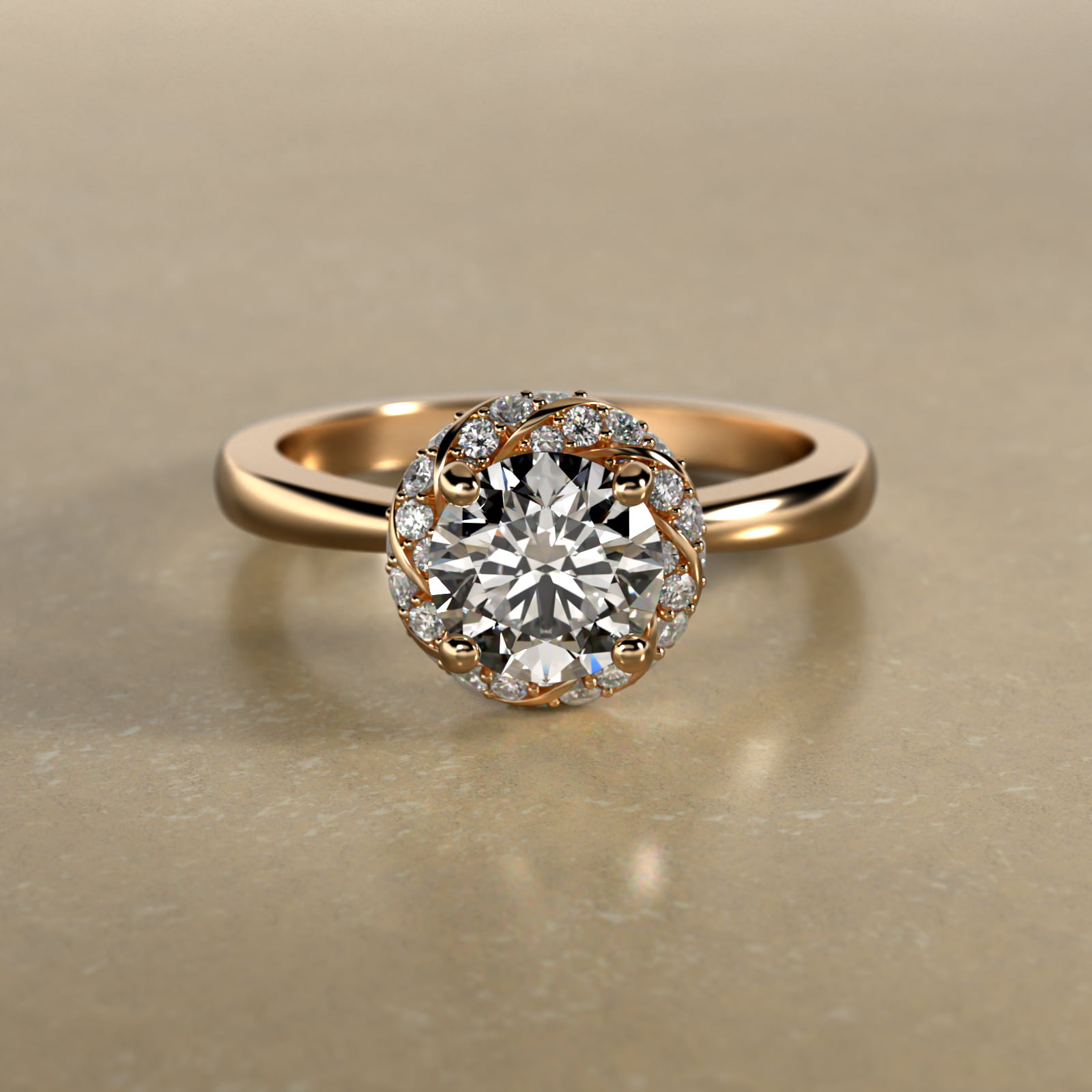 Classic Twisted Pavé Diamond Halo Engagement Ring In 18K Yellow Gold
