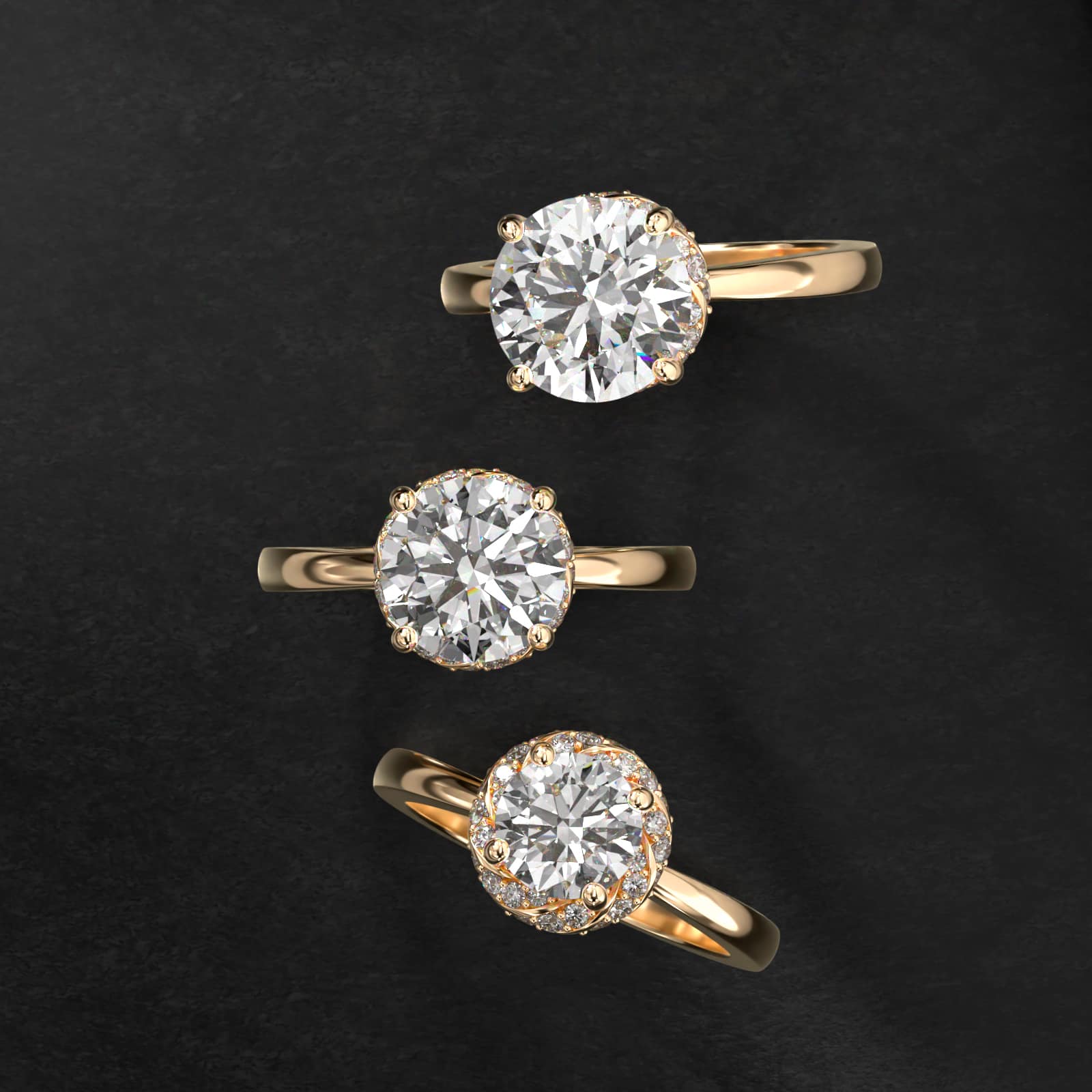 Classic Twisted Pavé Diamond Halo Engagement Ring In 14K Yellow Gold