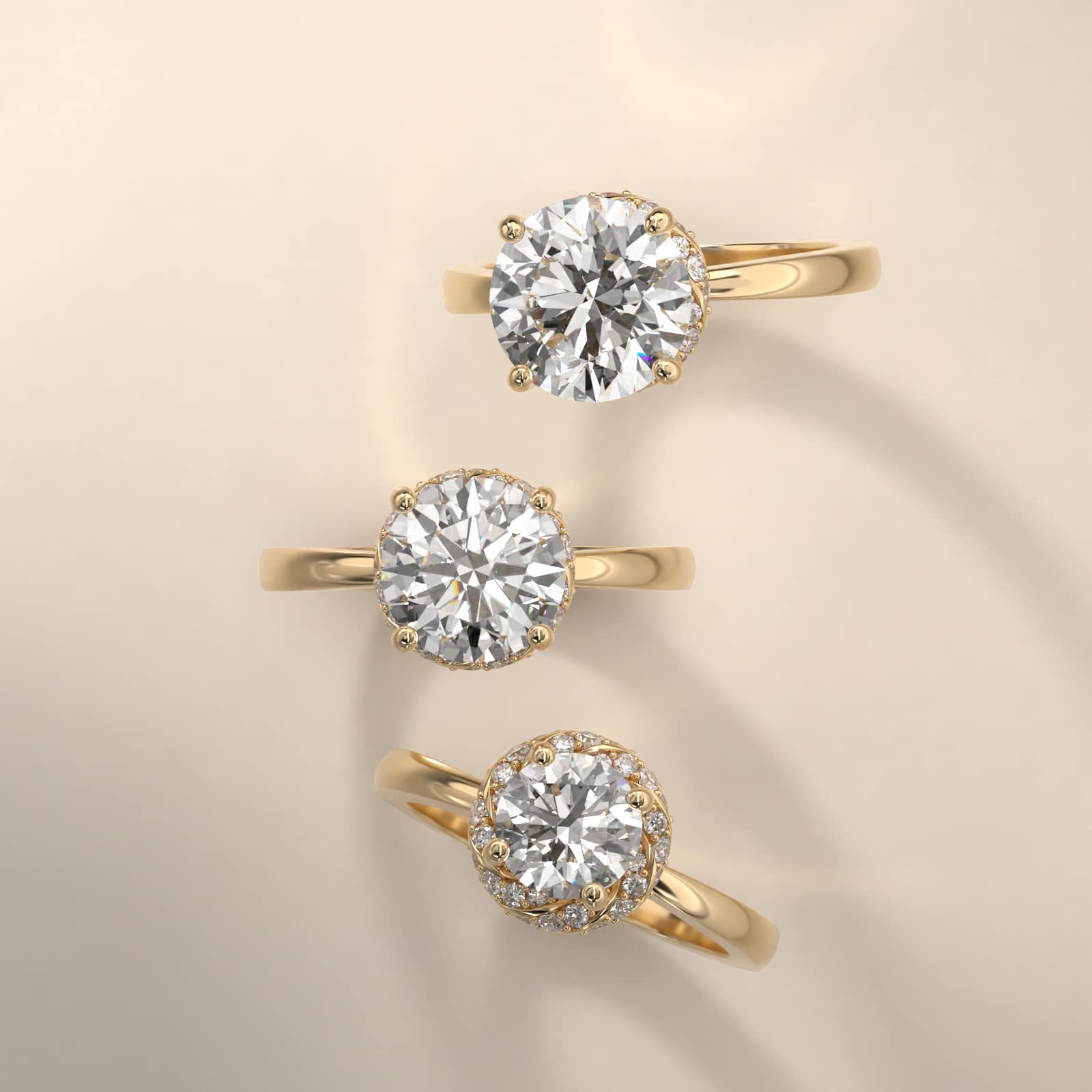 Classic Twisted Pavé Diamond Halo Engagement Ring In 18K Yellow Gold