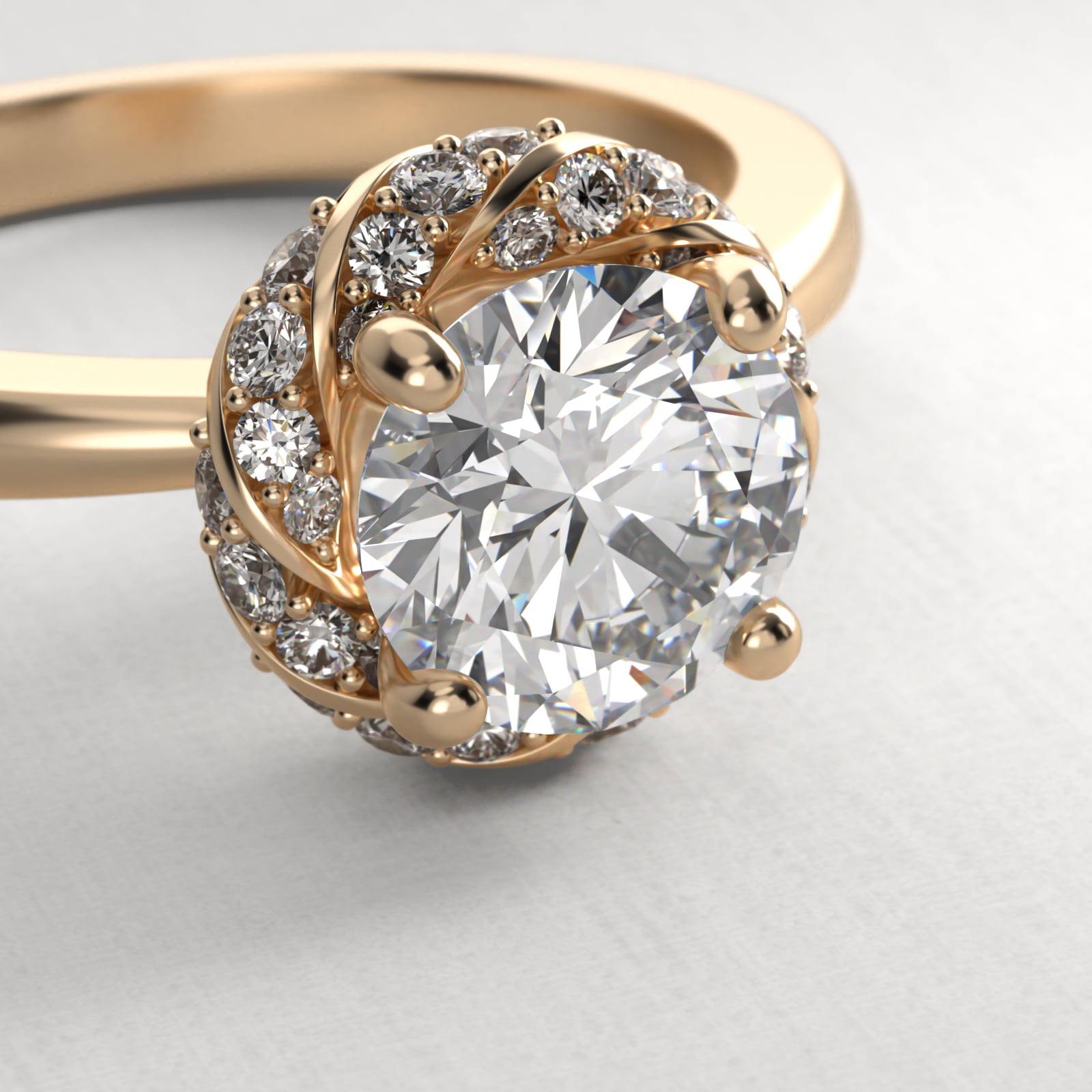 Classic Twisted Pavé Diamond Halo Engagement Ring In 18K Yellow Gold