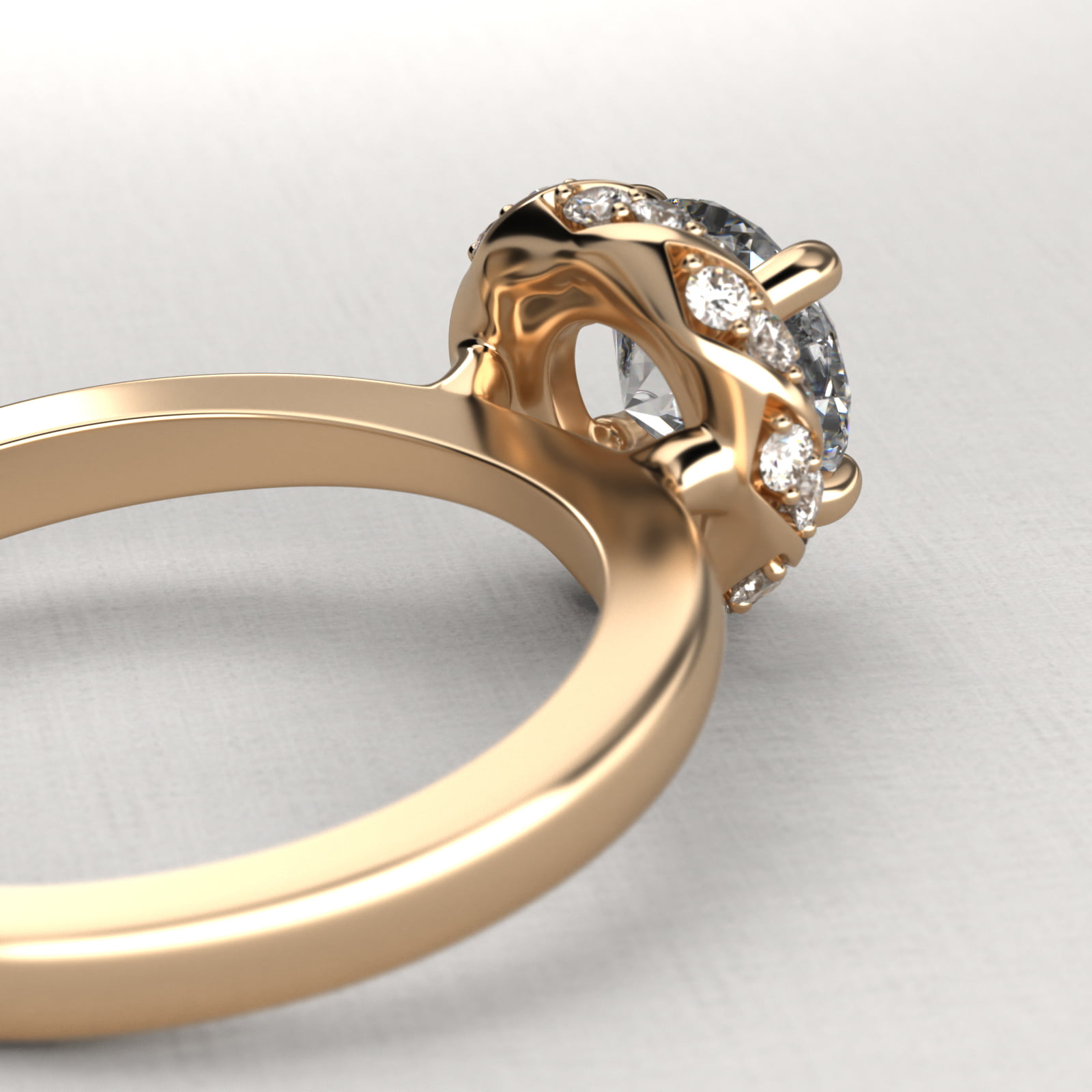 Classic Twisted Pavé Diamond Halo Engagement Ring In 14K Yellow Gold