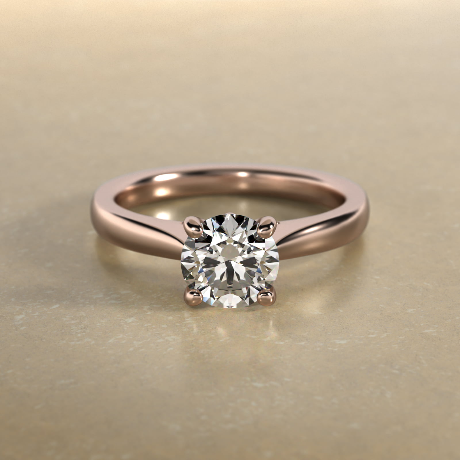 Tapered Solitaire Engagement Ring With Pavé Accent In 14K Rose Gold