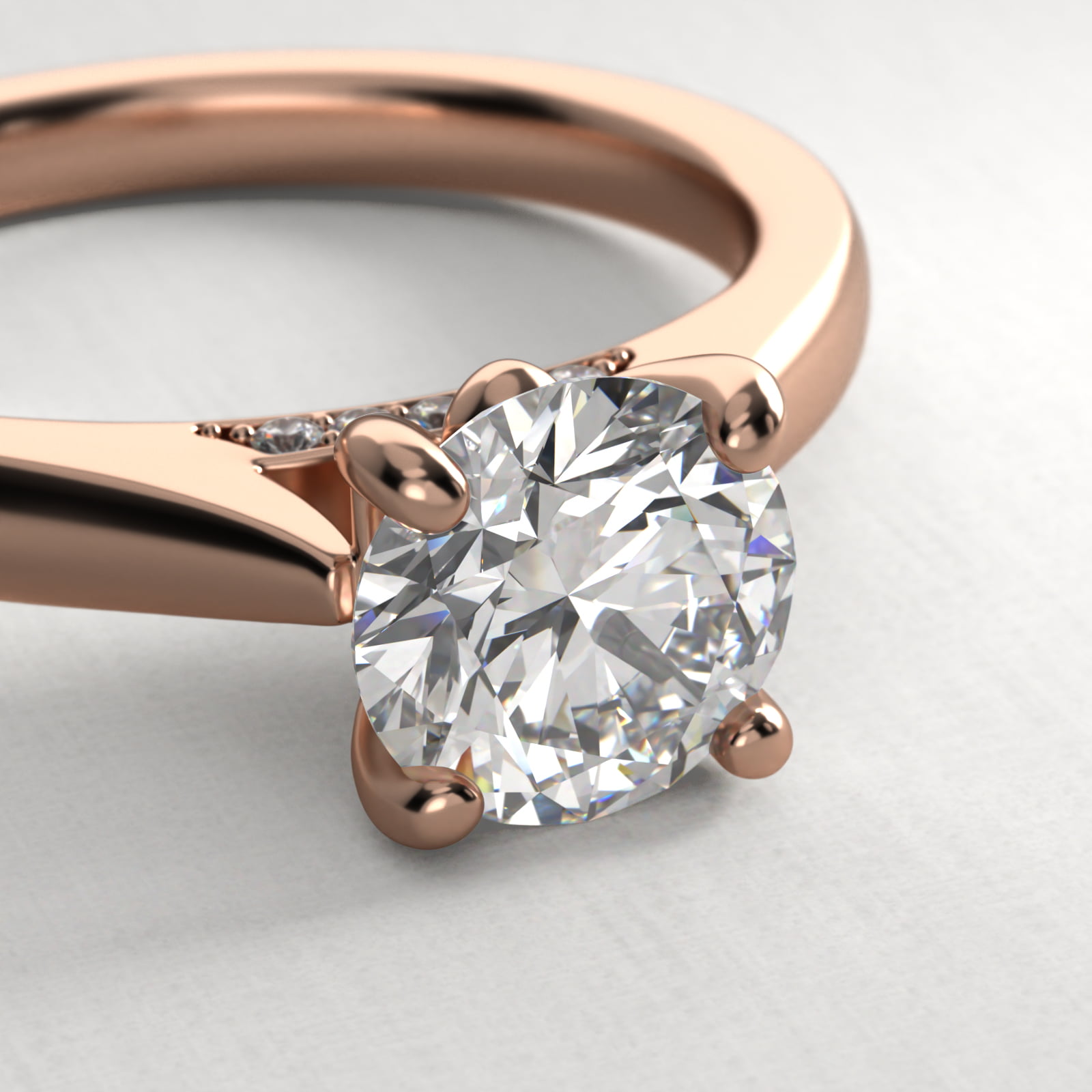 Tapered Solitaire Engagement Ring With Pavé Accent In 14K Rose Gold