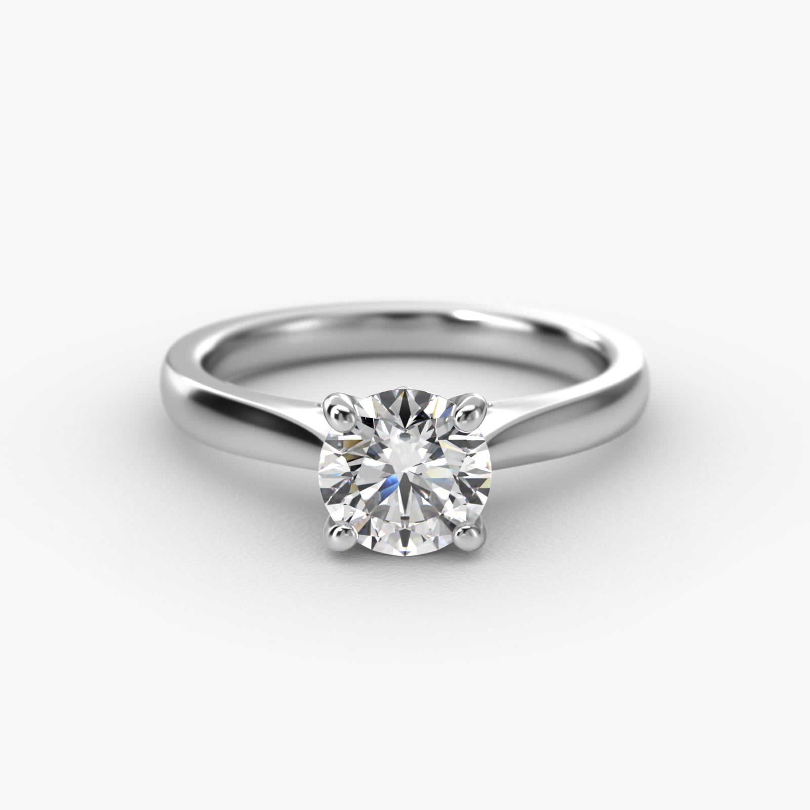 Tapered Solitaire Engagement Ring With Pavé Accent In 18K White Gold