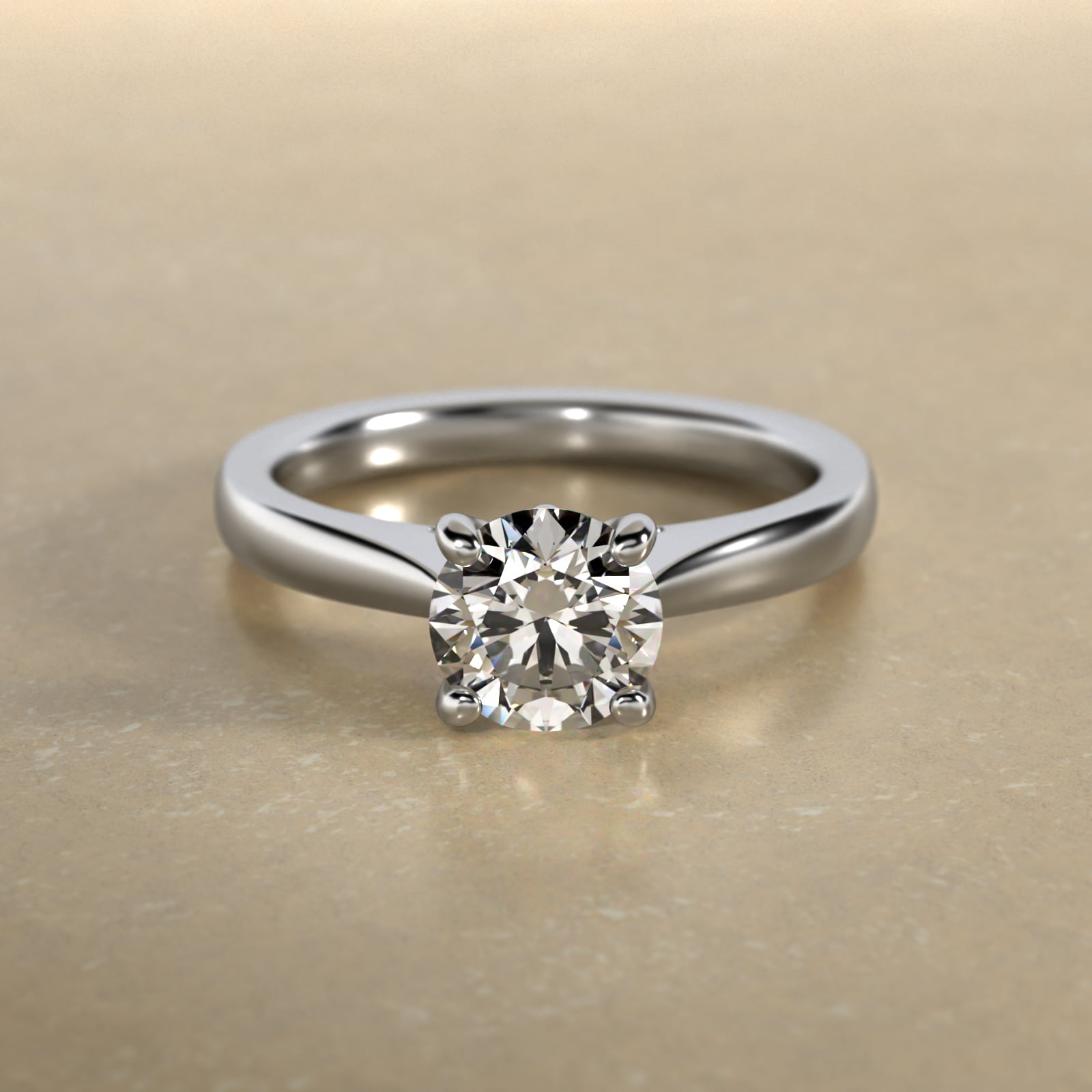 Tapered Solitaire Engagement Ring With Pavé Accent In 14K White Gold