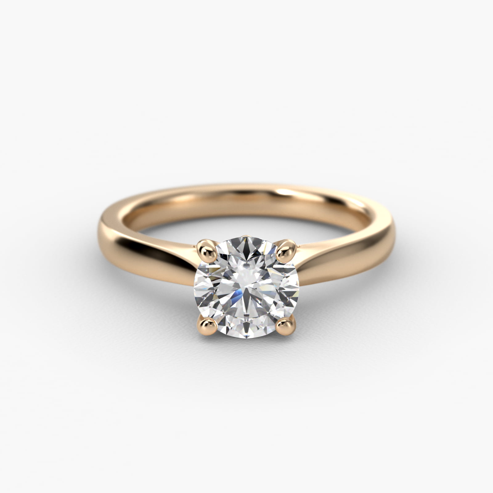 Tapered Solitaire Engagement Ring With Pavé Accent In 14K Yellow Gold