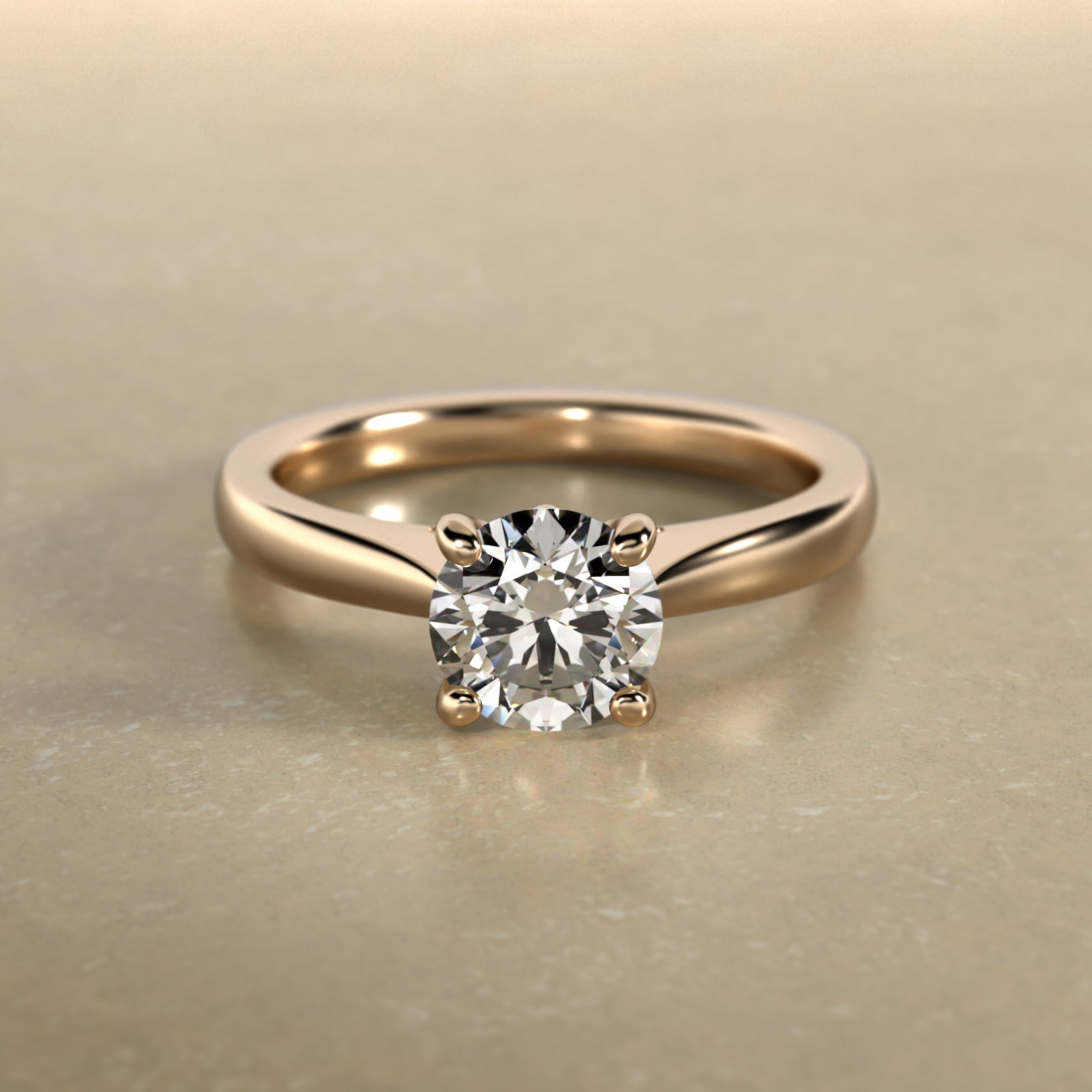 Tapered Solitaire Engagement Ring With Pavé Accent In 18K Yellow Gold