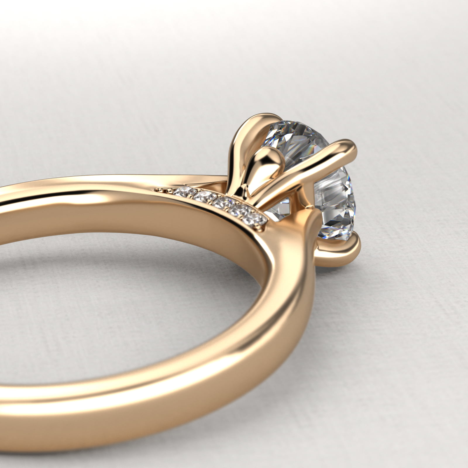 Tapered Solitaire Engagement Ring With Pavé Accent In 18K Yellow Gold