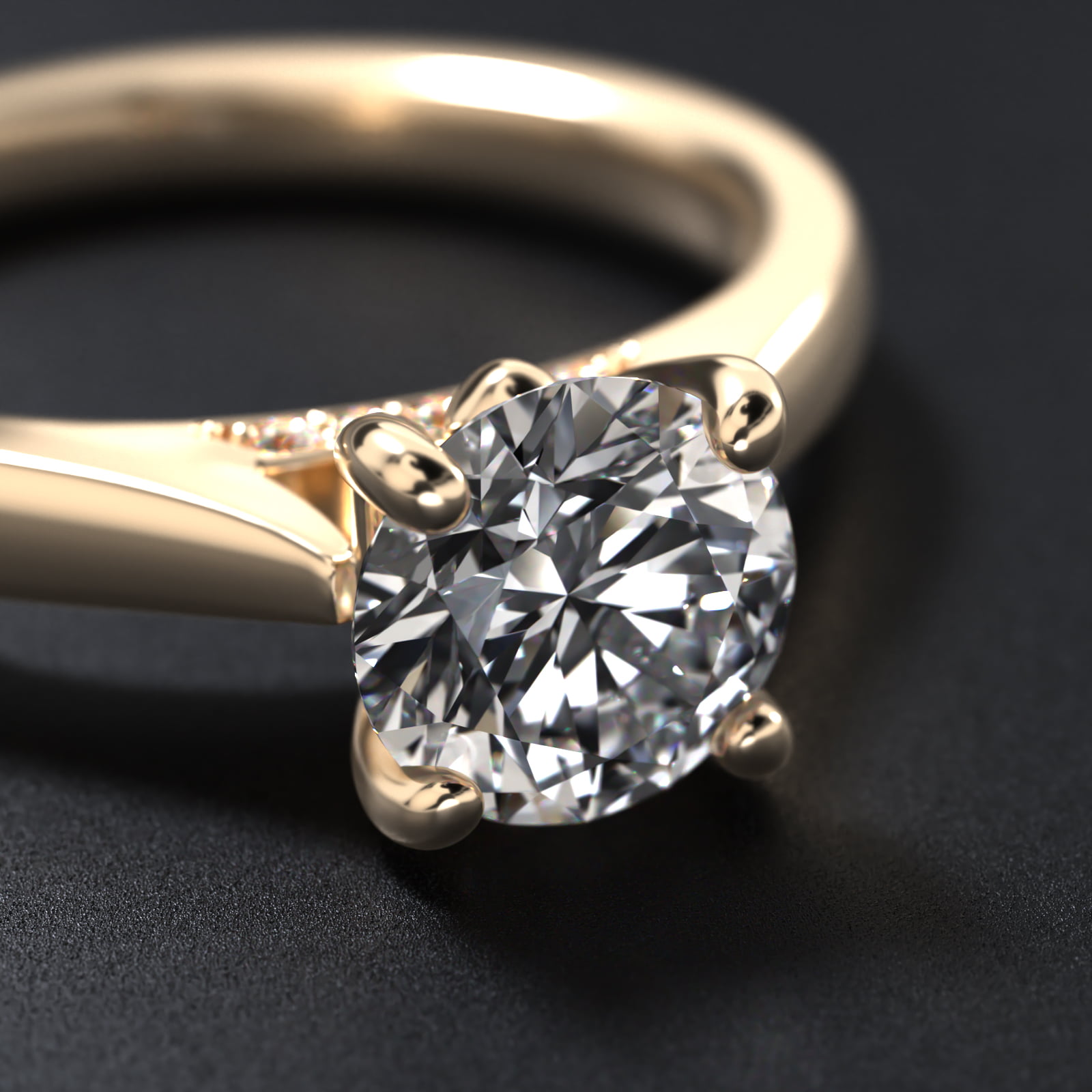 Tapered Solitaire Engagement Ring With Pavé Accent In 14K Yellow Gold
