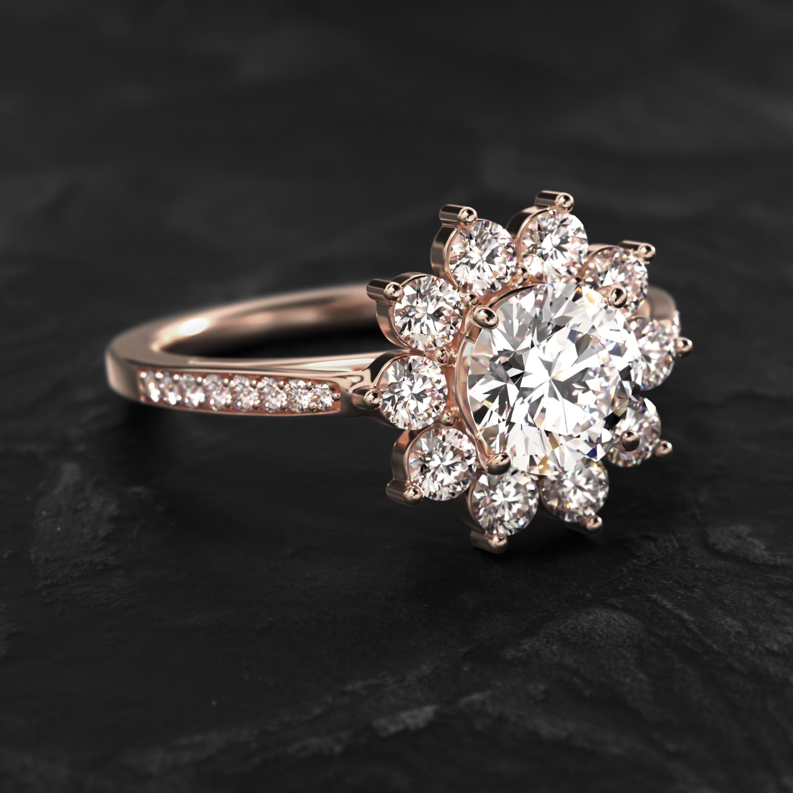 Star Diamond Halo Cathedral Engagement Ring In 14K Rose Gold