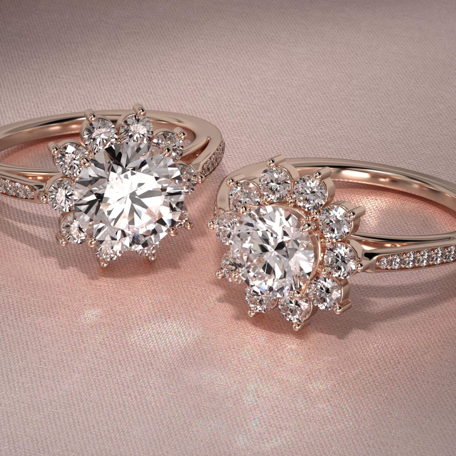 Star Diamond Halo Cathedral Engagement Ring In 14K Rose Gold