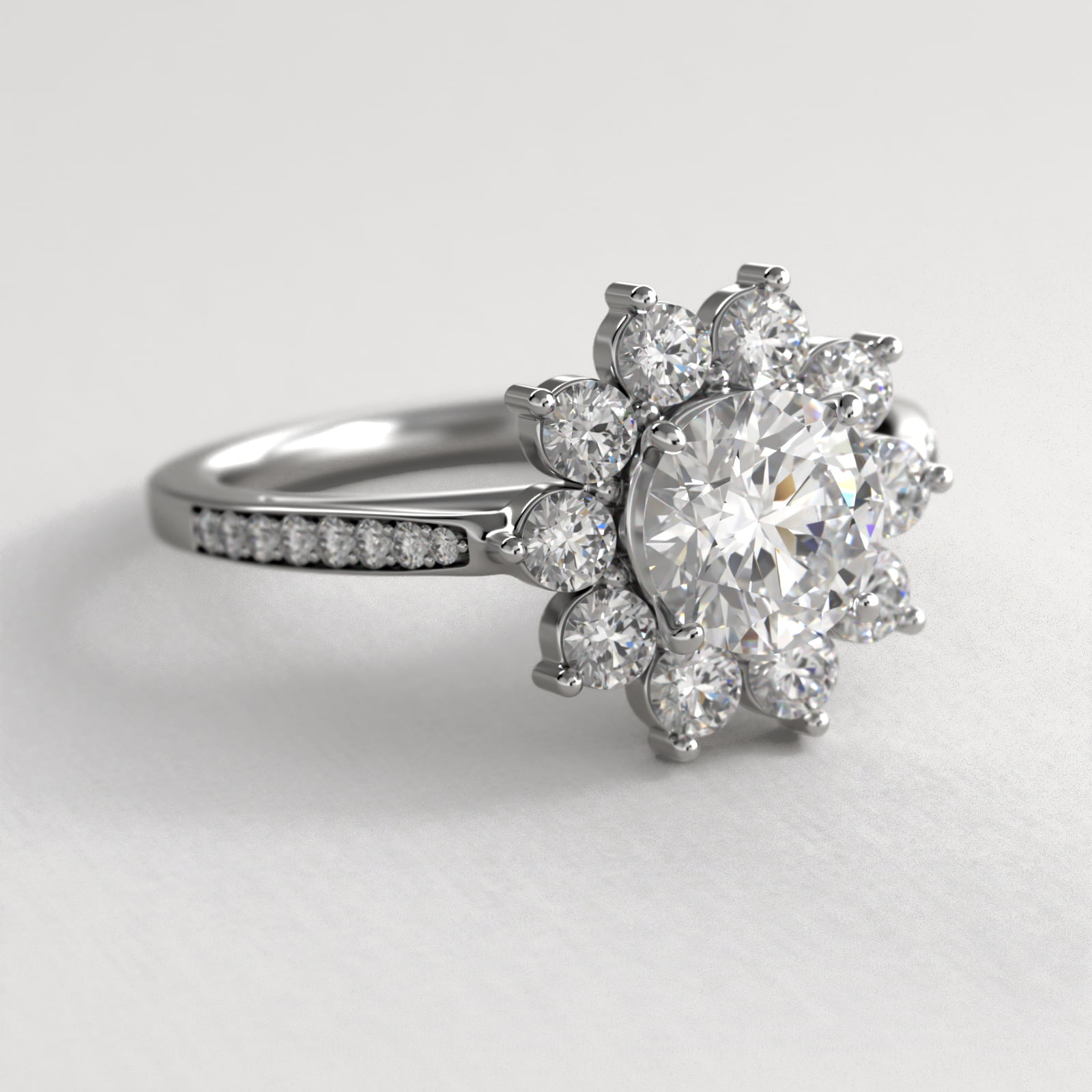 Star Diamond Halo Cathedral Engagement Ring In 14K White Gold