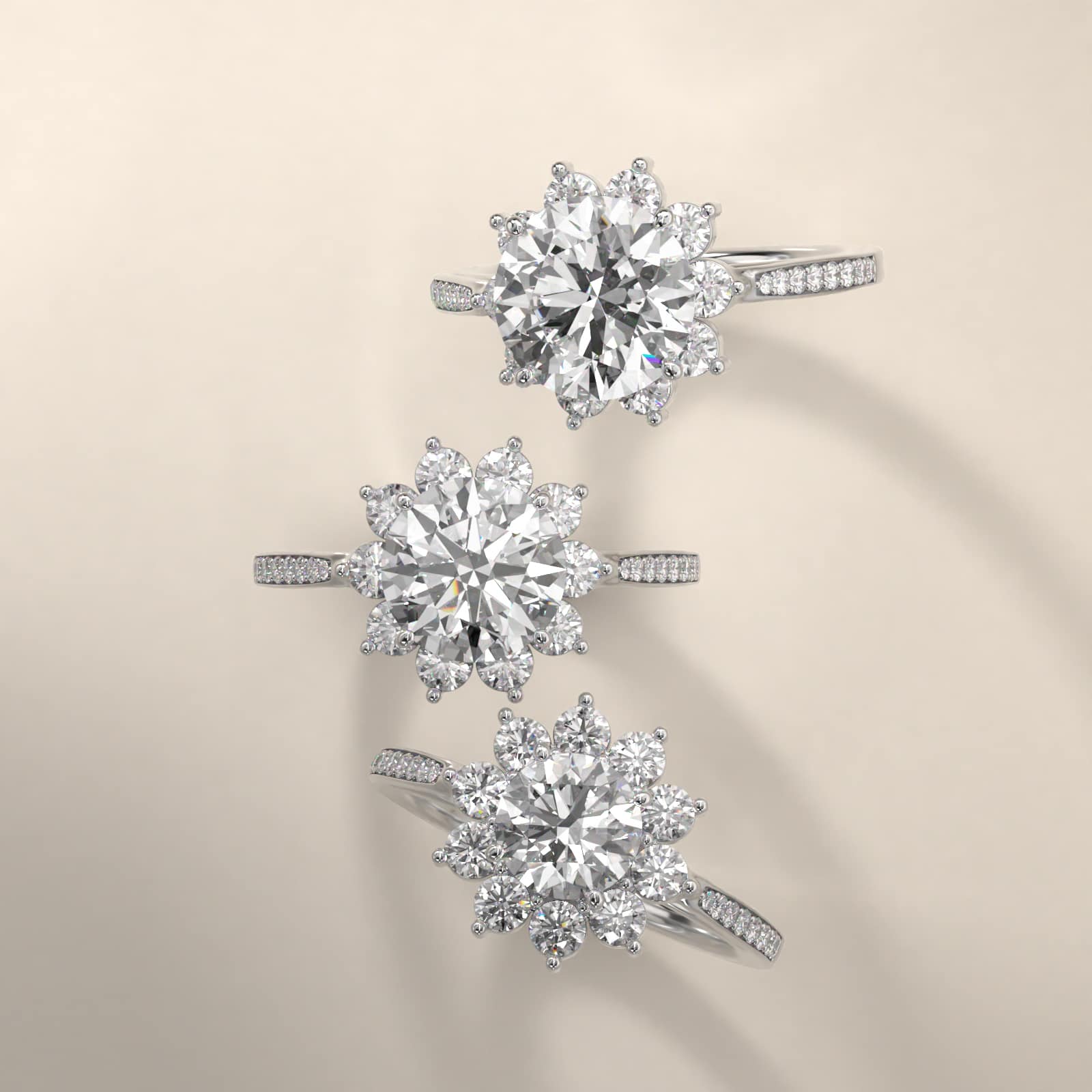 Star Diamond Halo Cathedral Engagement Ring In 14K White Gold