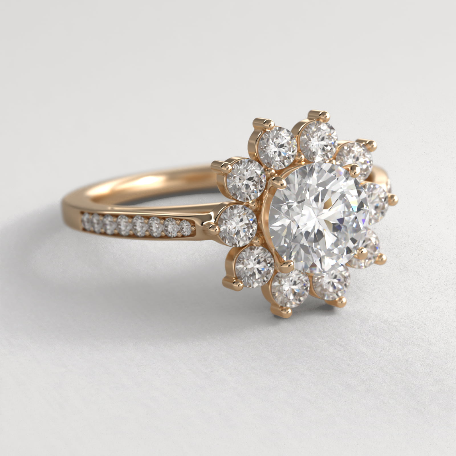 Star Diamond Halo Cathedral Engagement Ring In 18K Yellow Gold