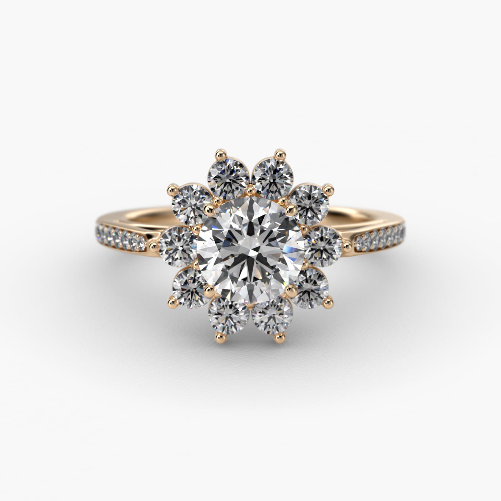Star Diamond Halo Cathedral Engagement Ring In 14K Yellow Gold