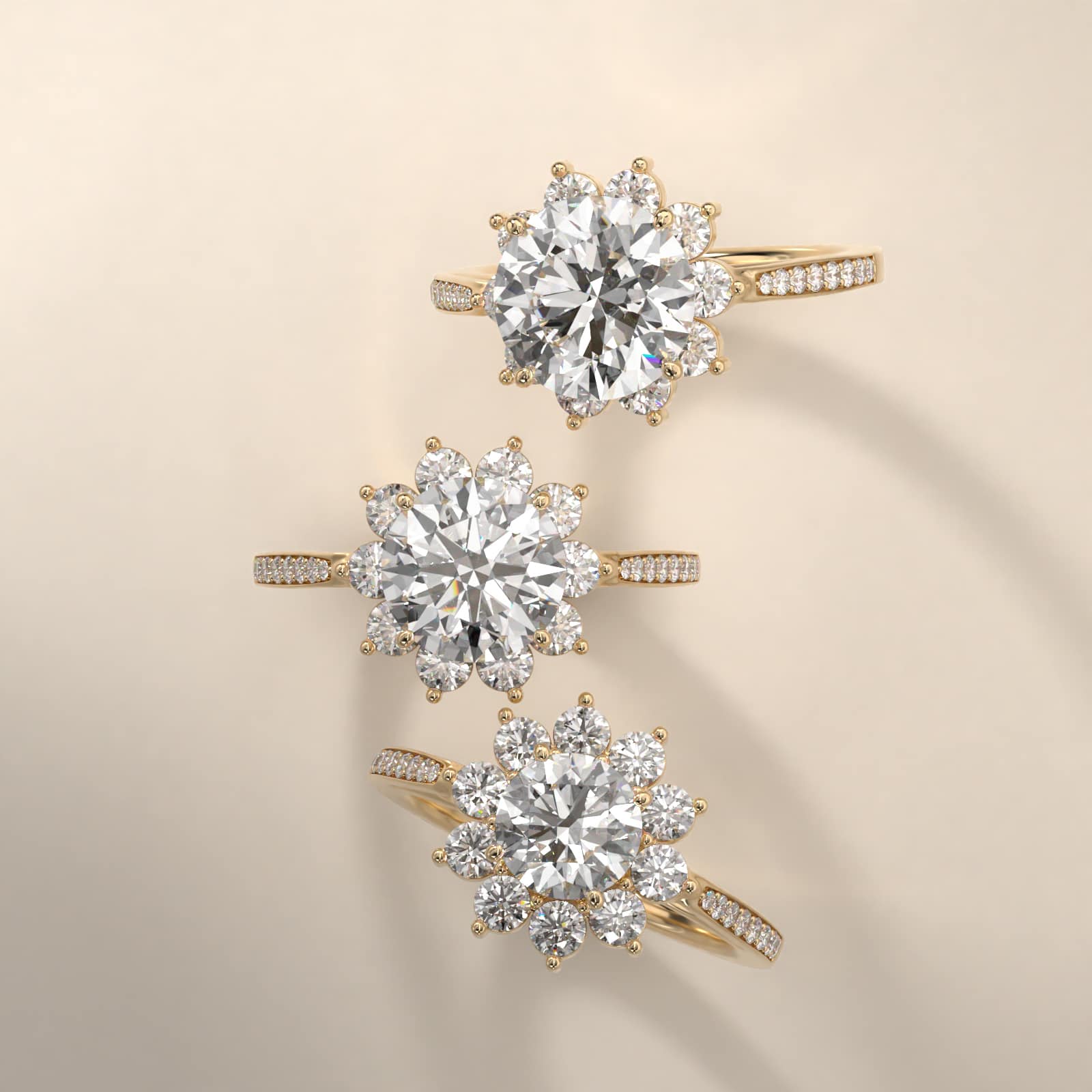 Star Diamond Halo Cathedral Engagement Ring In 18K Yellow Gold