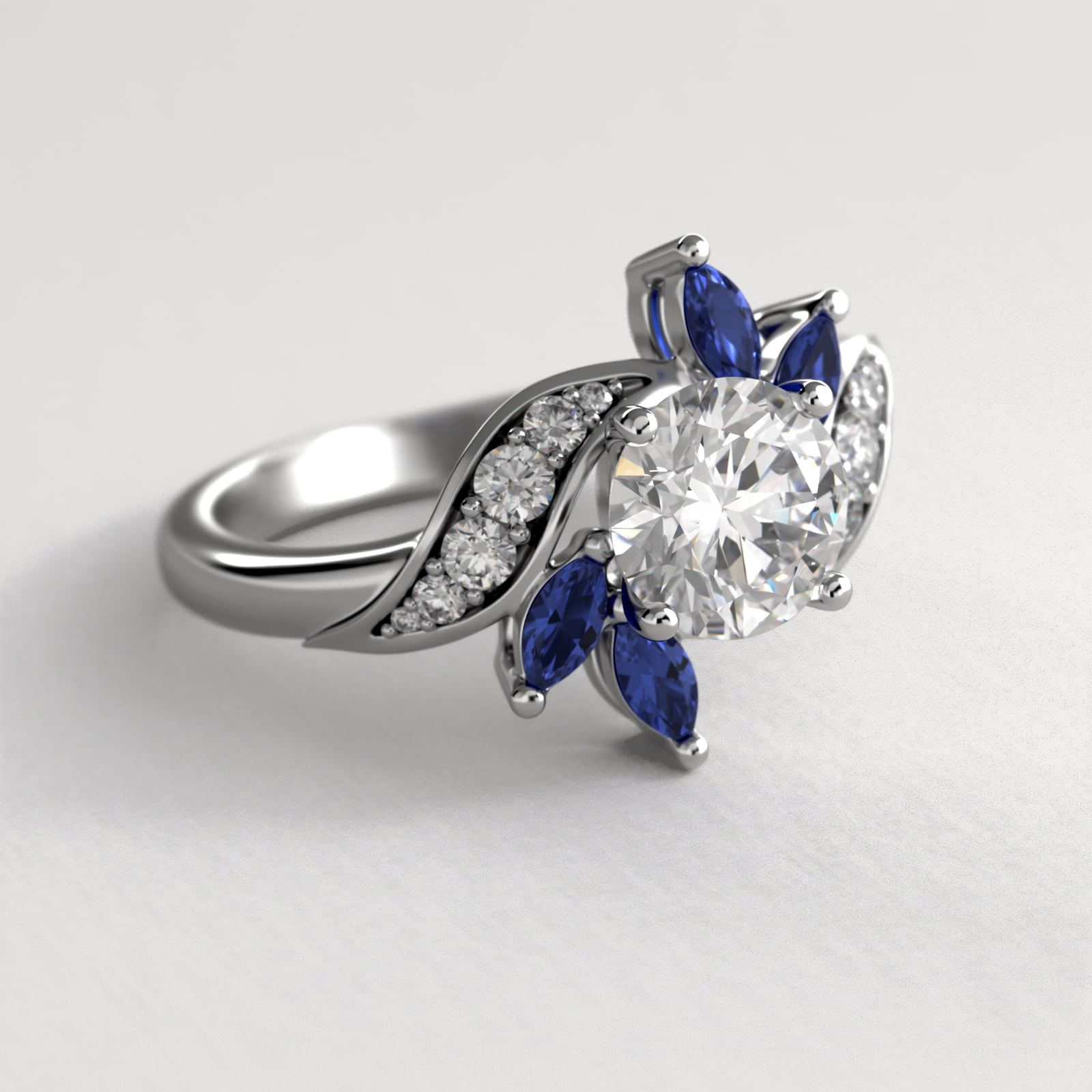18K White Gold Bird of Paradise Engagement Ring