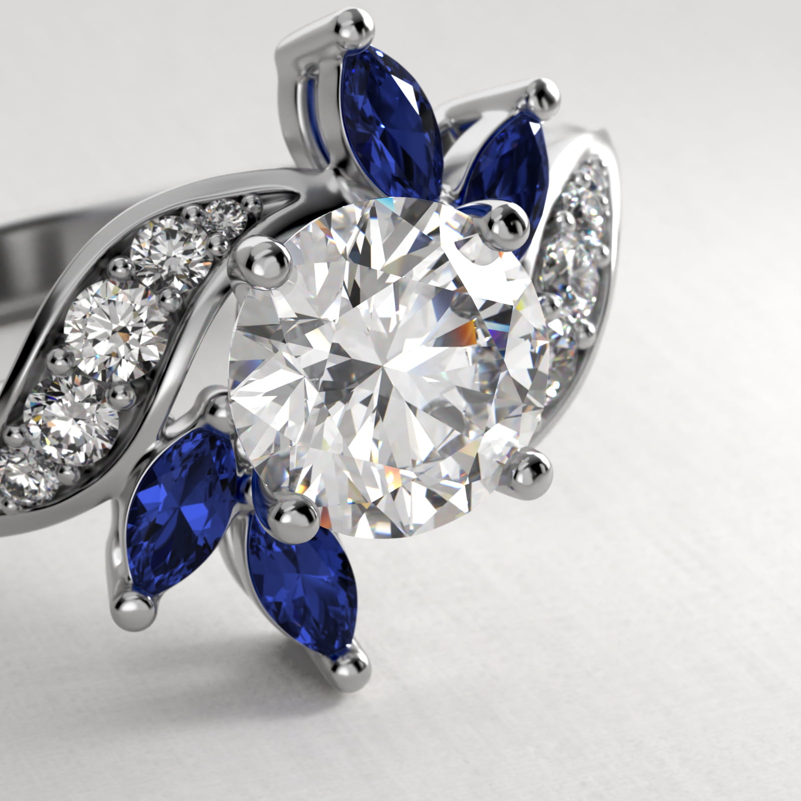 18K White Gold Bird of Paradise Engagement Ring