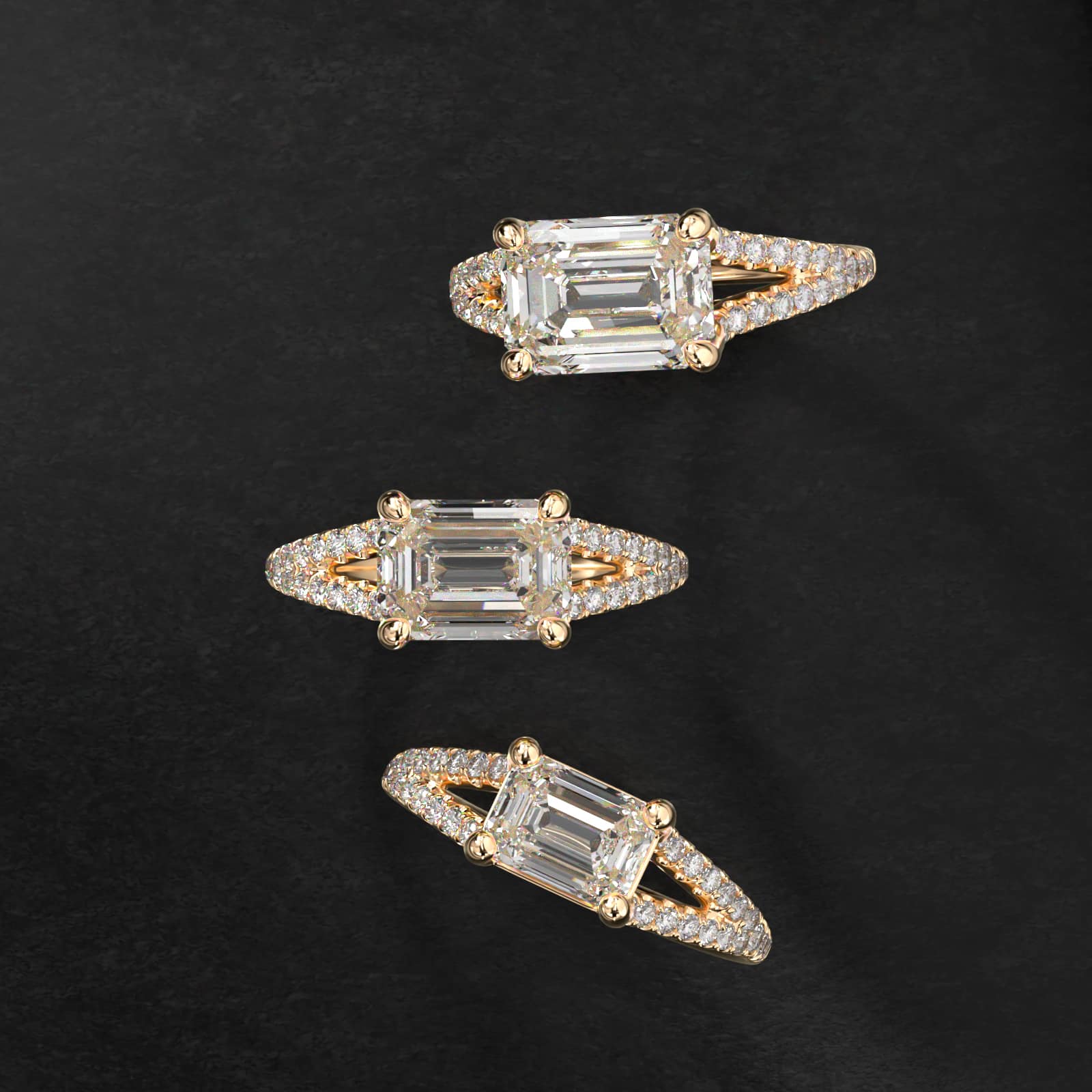 14K Yellow Gold Emerald Shape Split Shank Engagement Ring