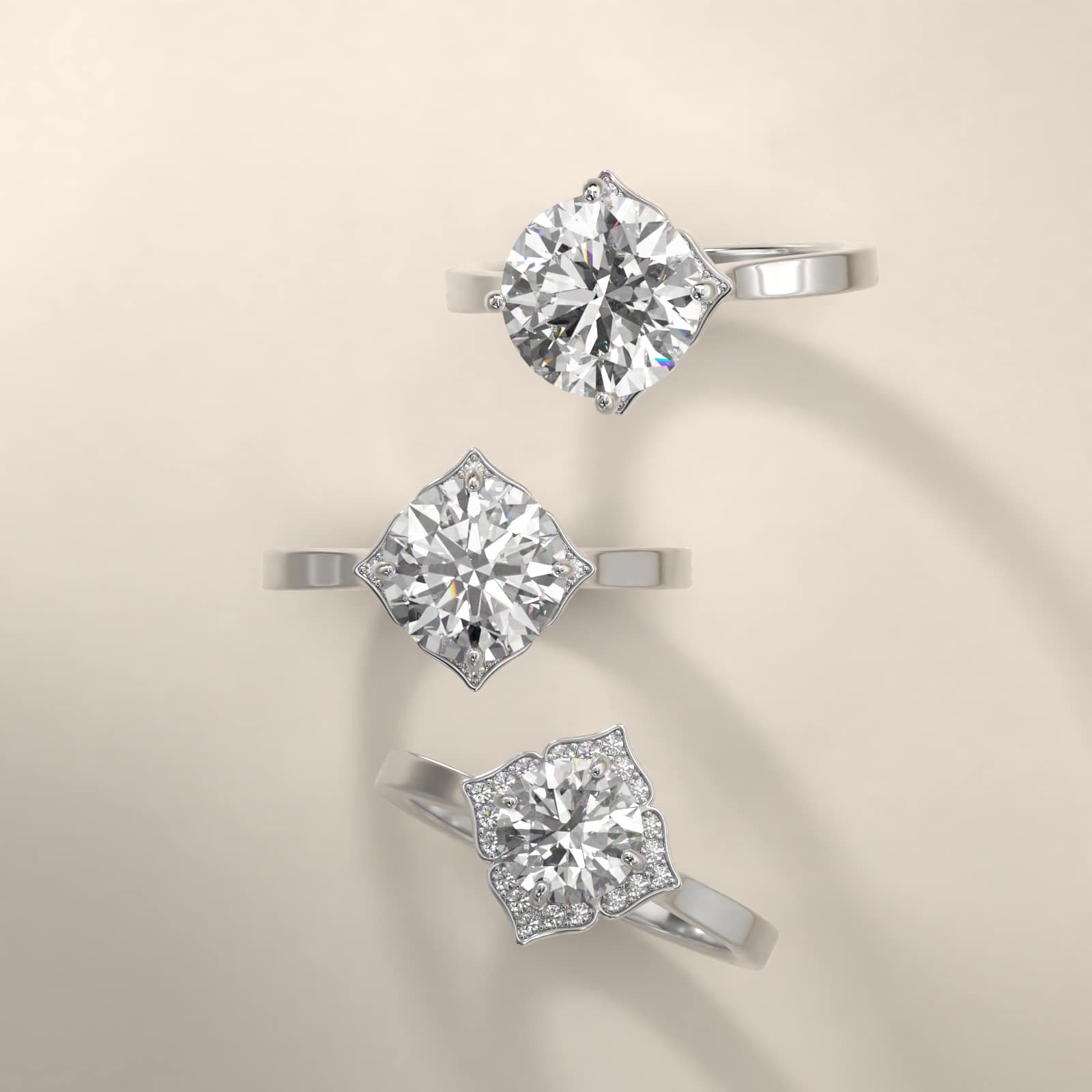 14K White Gold Magnolia Engagement Ring